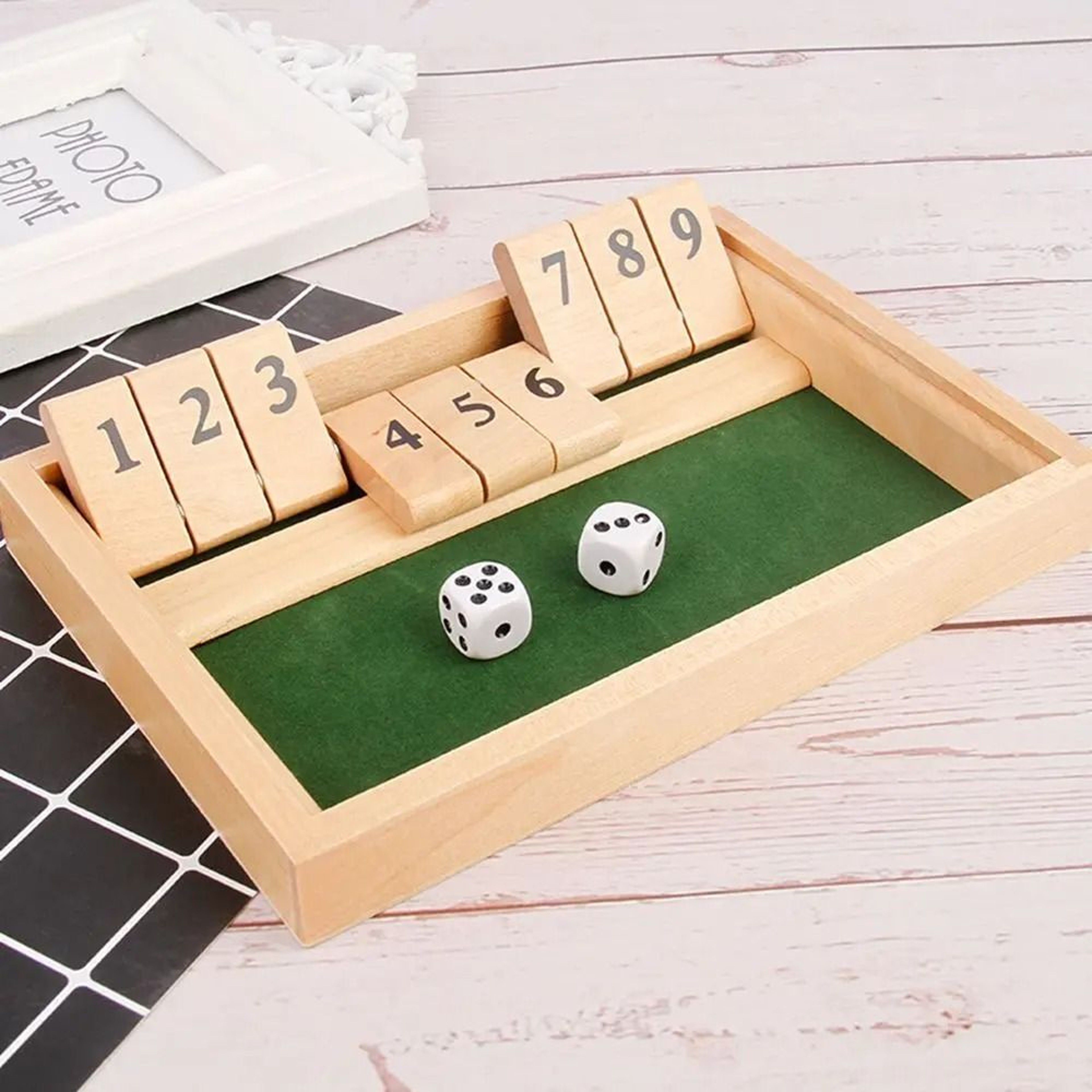 4Player Wooden Shut The Box Dice Game  Classic Family And Pub Strategy Entertainment 4