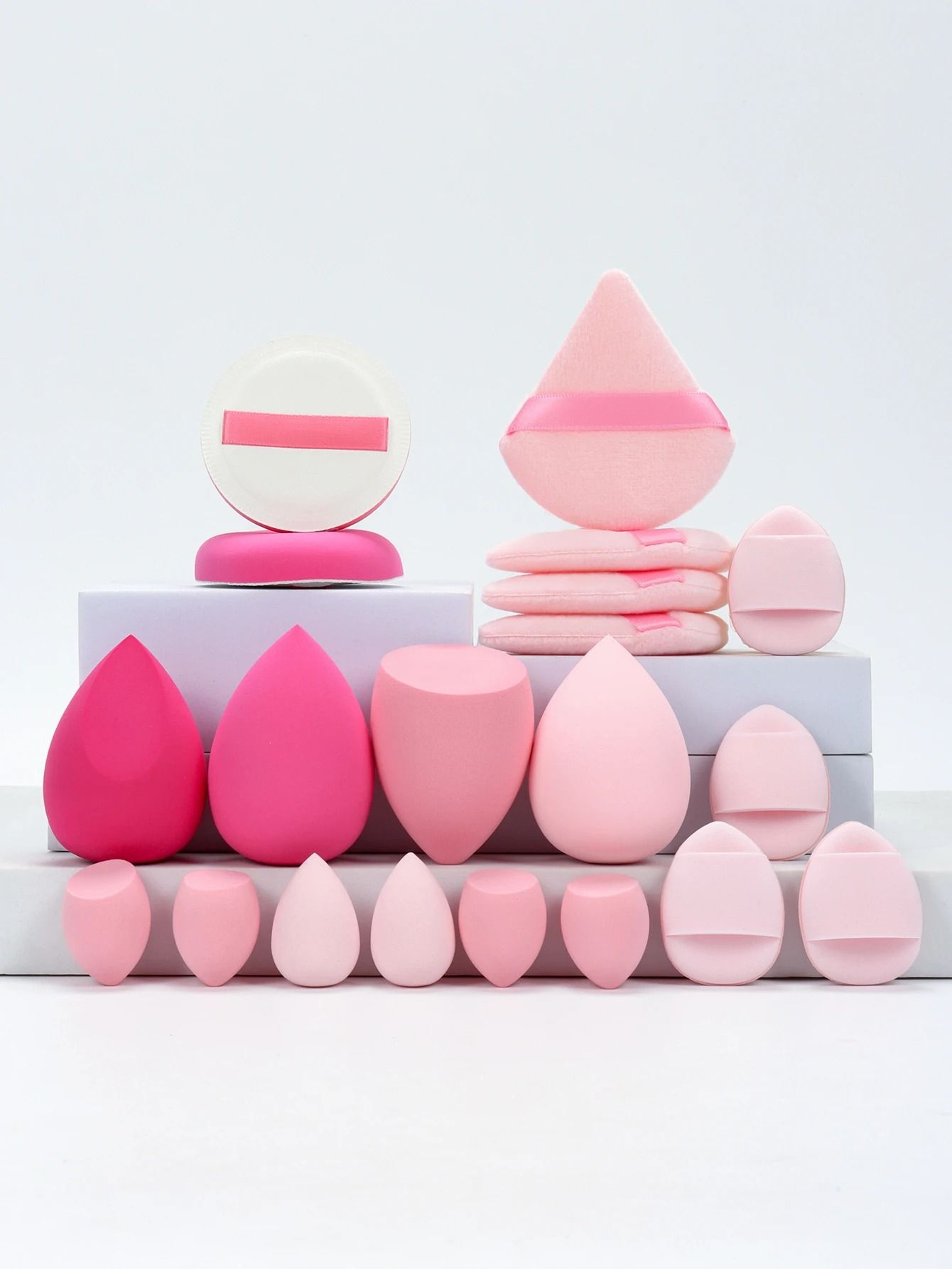 20Piece Pink Makeup Sponge  Puff Set  Professional Blending  Setting Kit 13