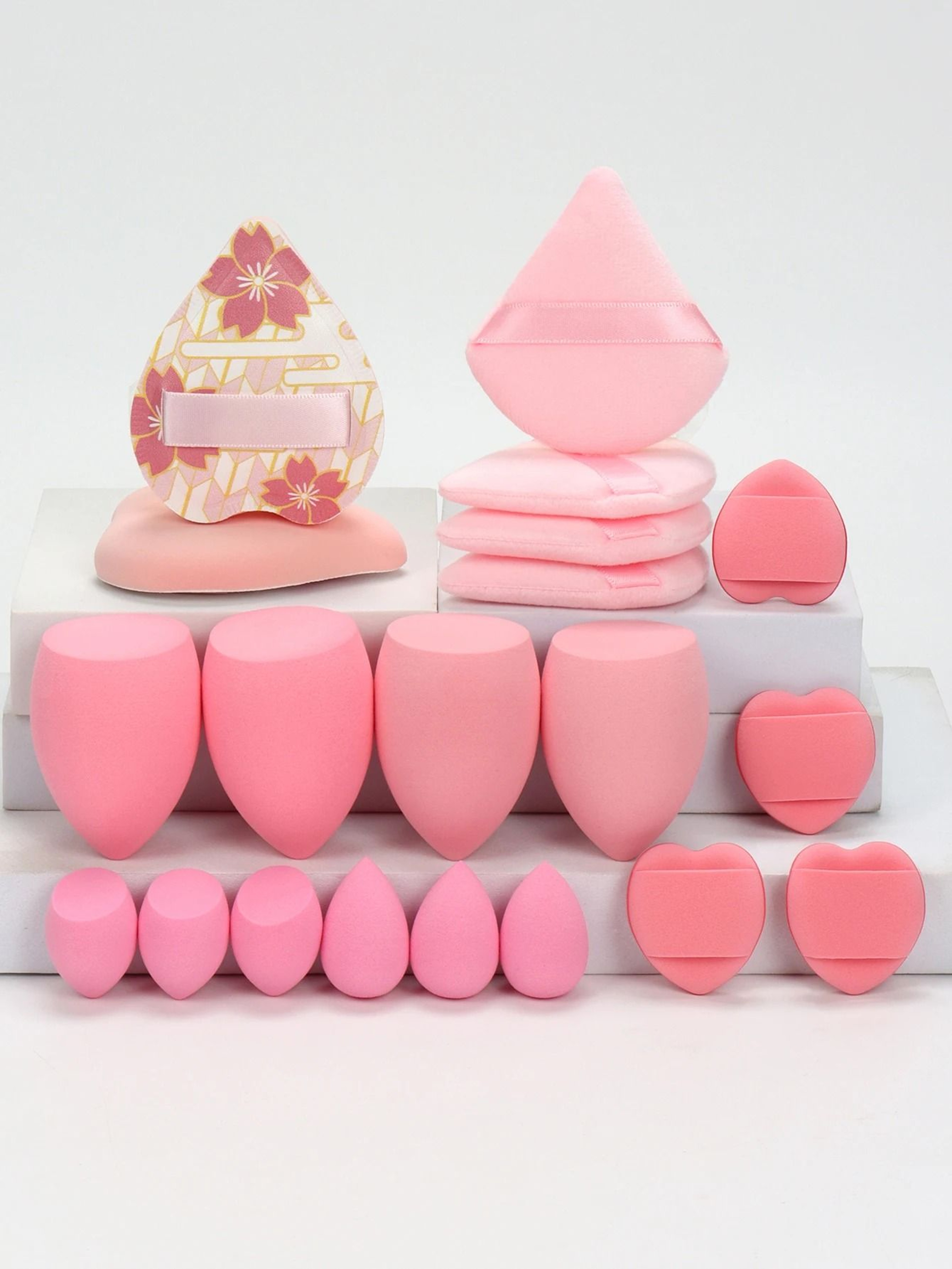 20Piece Pink Makeup Sponge  Puff Set  Professional Blending  Setting Kit 17