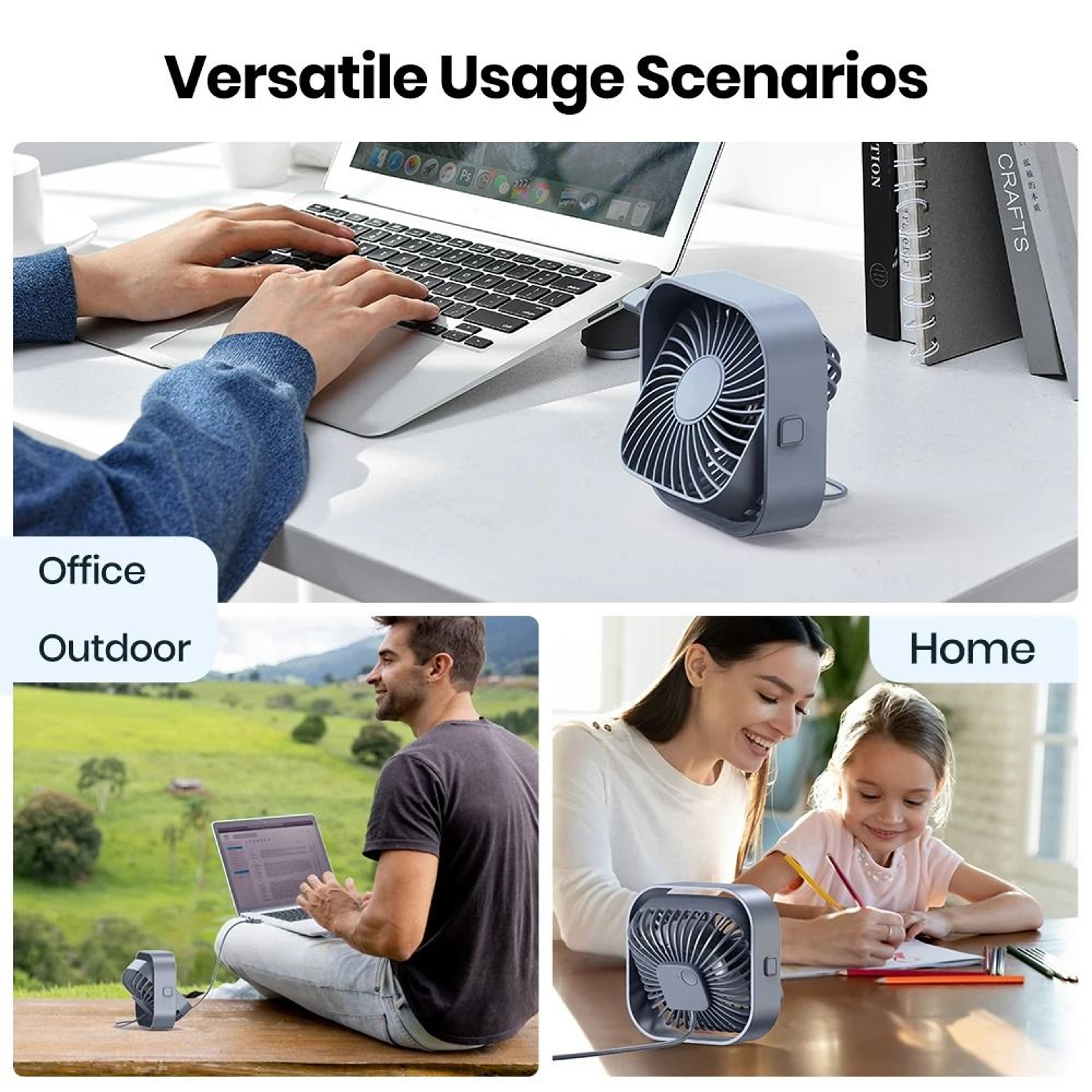TOPK Mini Portable USB Desk Fan  Powerful Airflow  UltraQuiet Operation 5