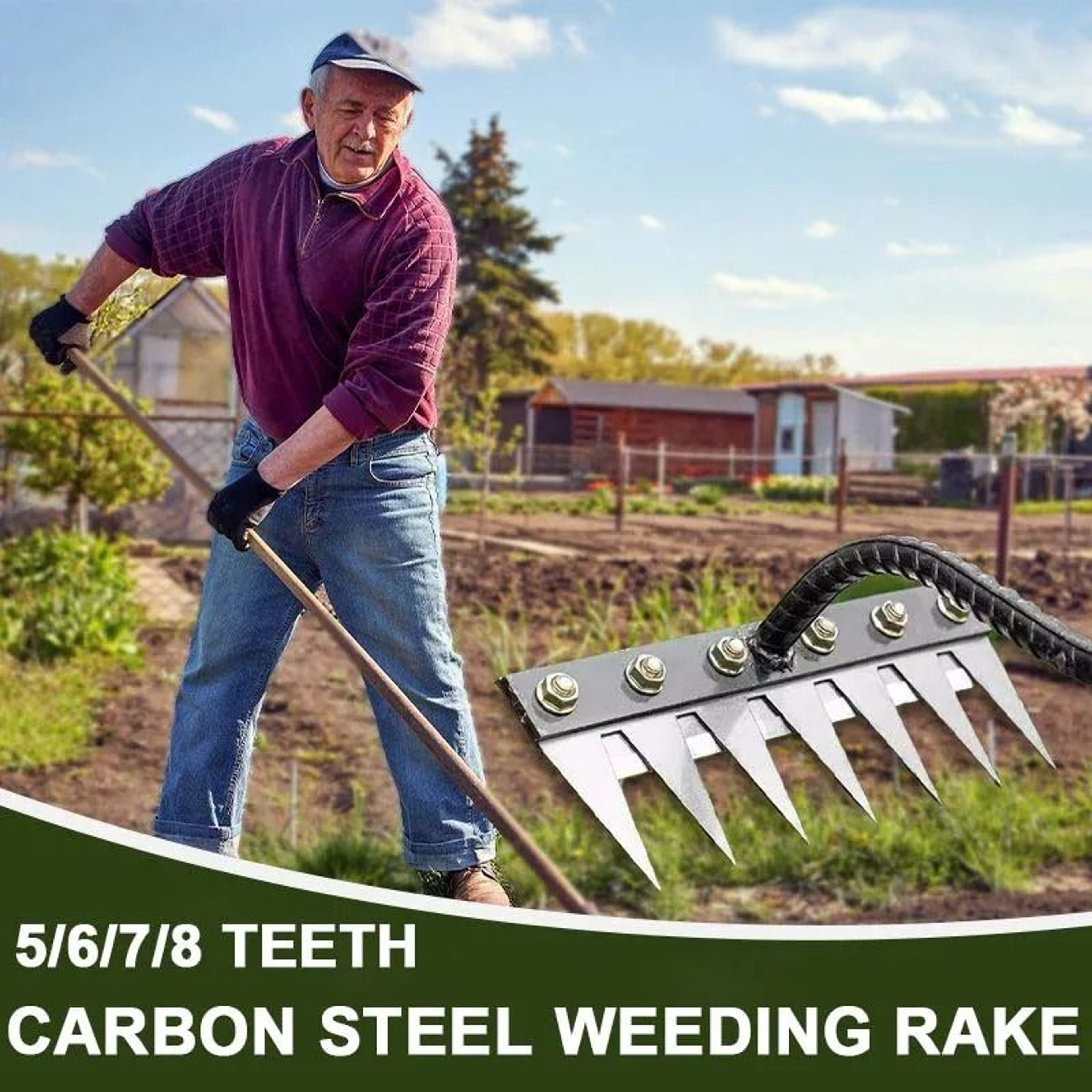 Carbon Steel Garden Hand Rake  HeavyDuty Agricultural Weeding  Scarifying Tool 1