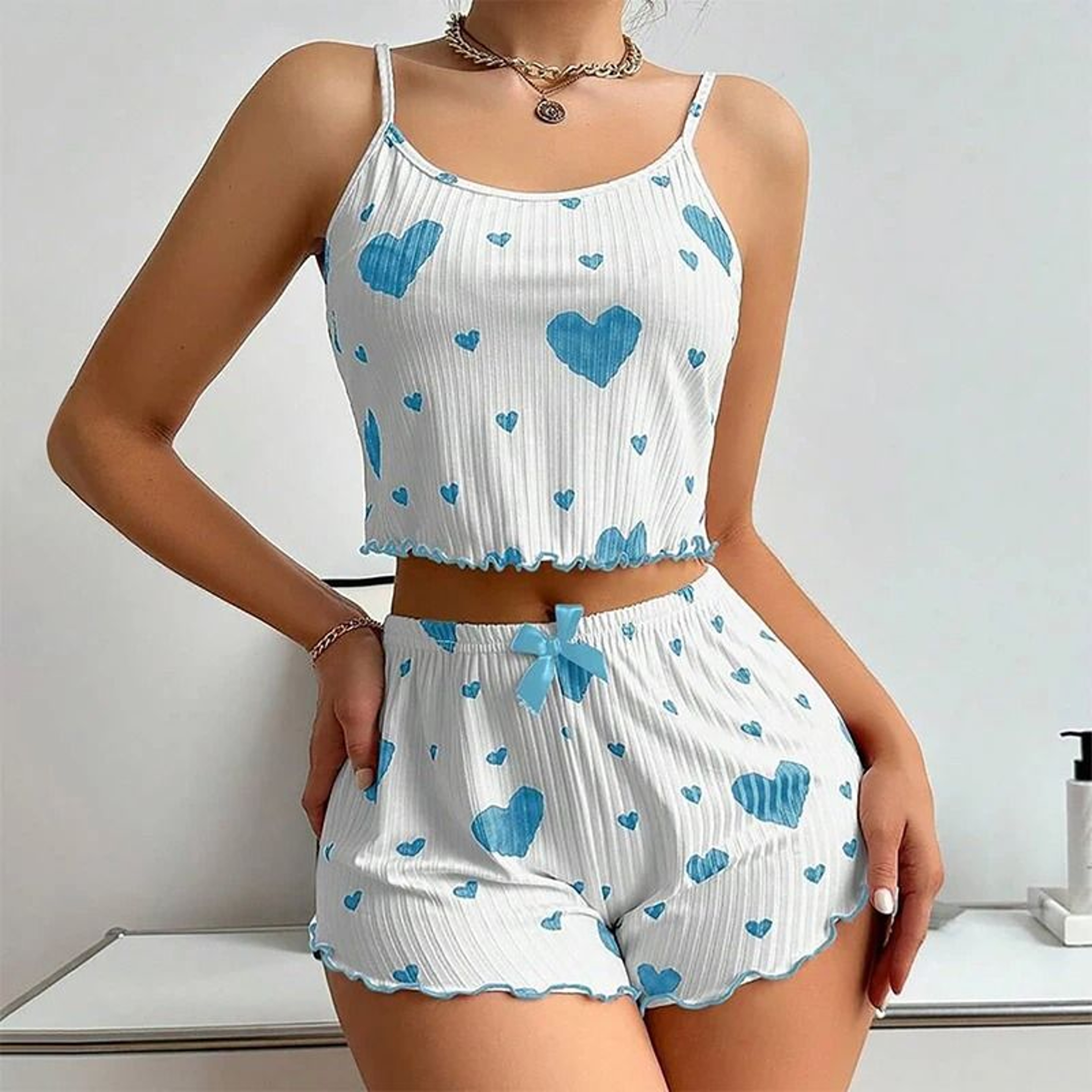 2Piece Womens Love Print Sleepwear Set  IndustrialGrade Comfort  Breathability 8
