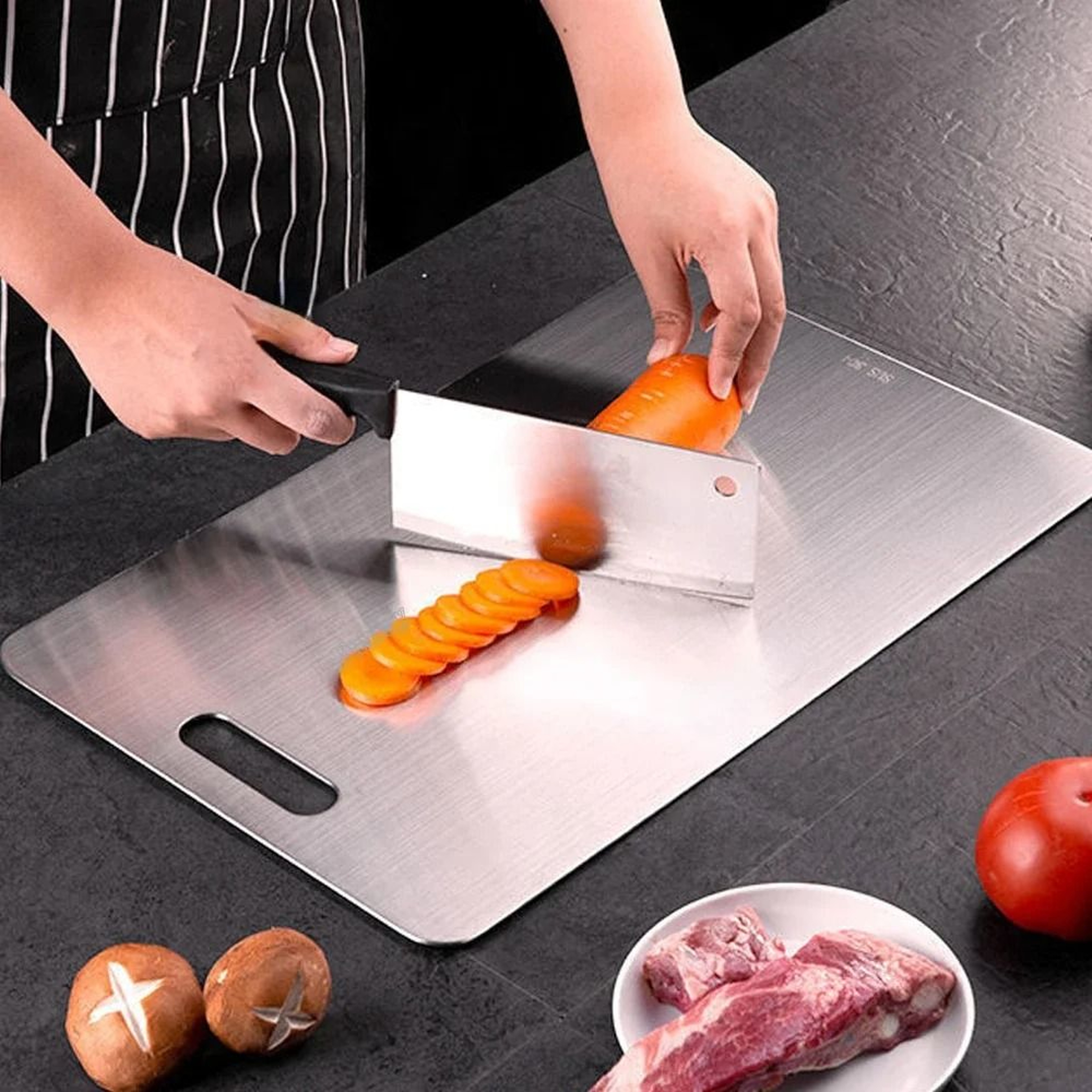DoubleSided 316 Stainless Steel And Wood Fiber Professional Chopping Board 1