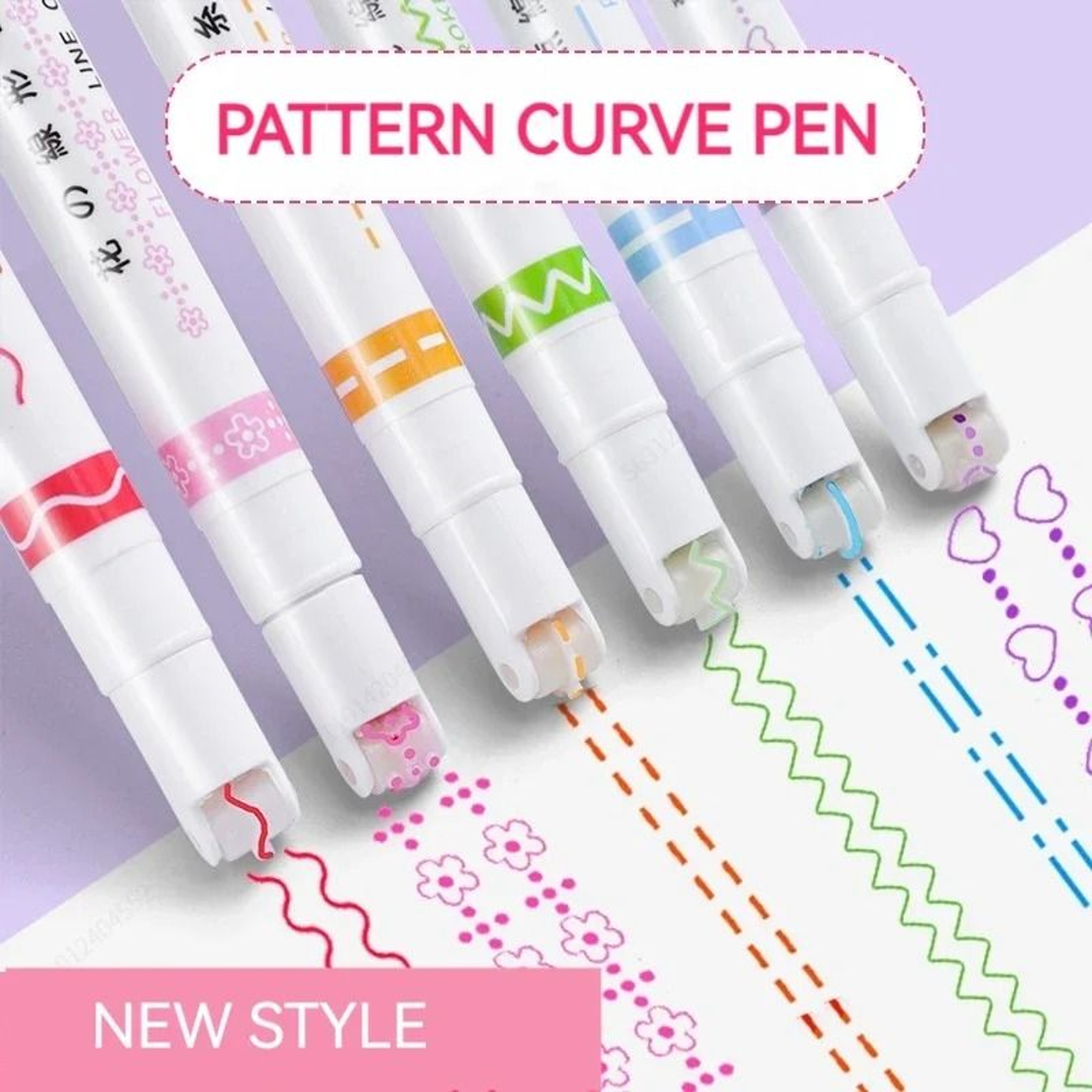 Kawaii Flower Line Shape Roller Curve Highlighter Pen Set 0