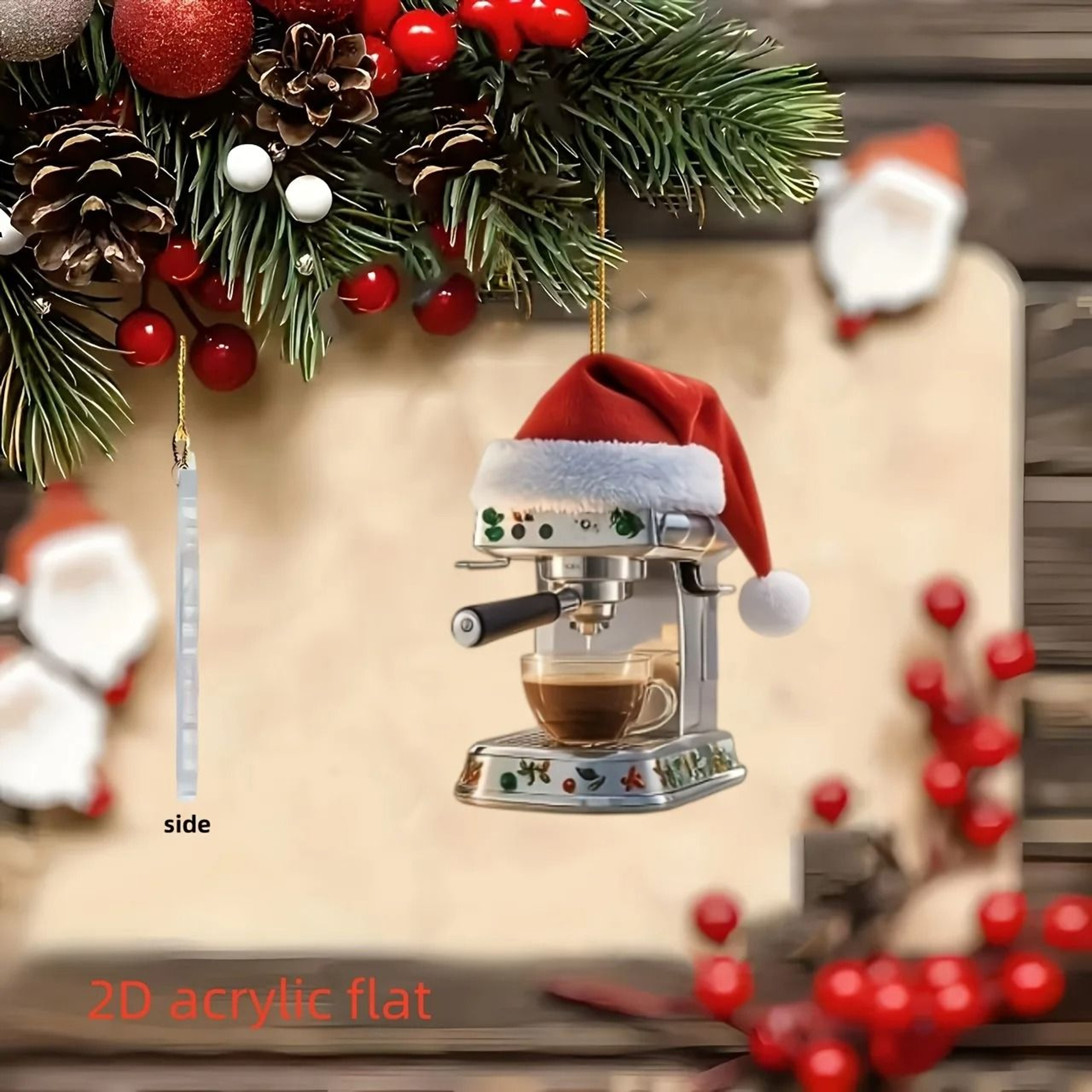 3pcs 2D Acrylic Christmas Coffee Machine Pendants 2