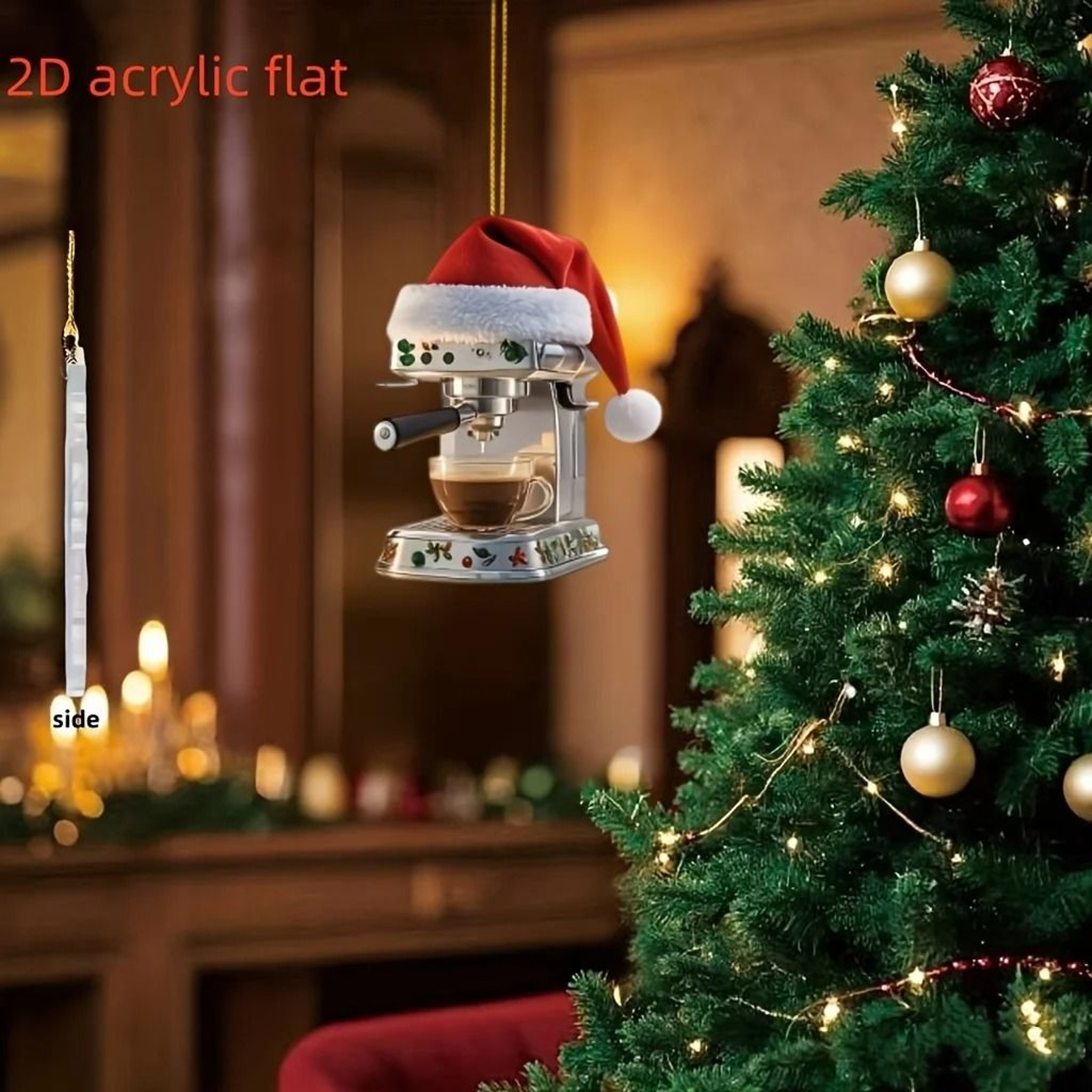 3pcs 2D Acrylic Christmas Coffee Machine Pendants 5