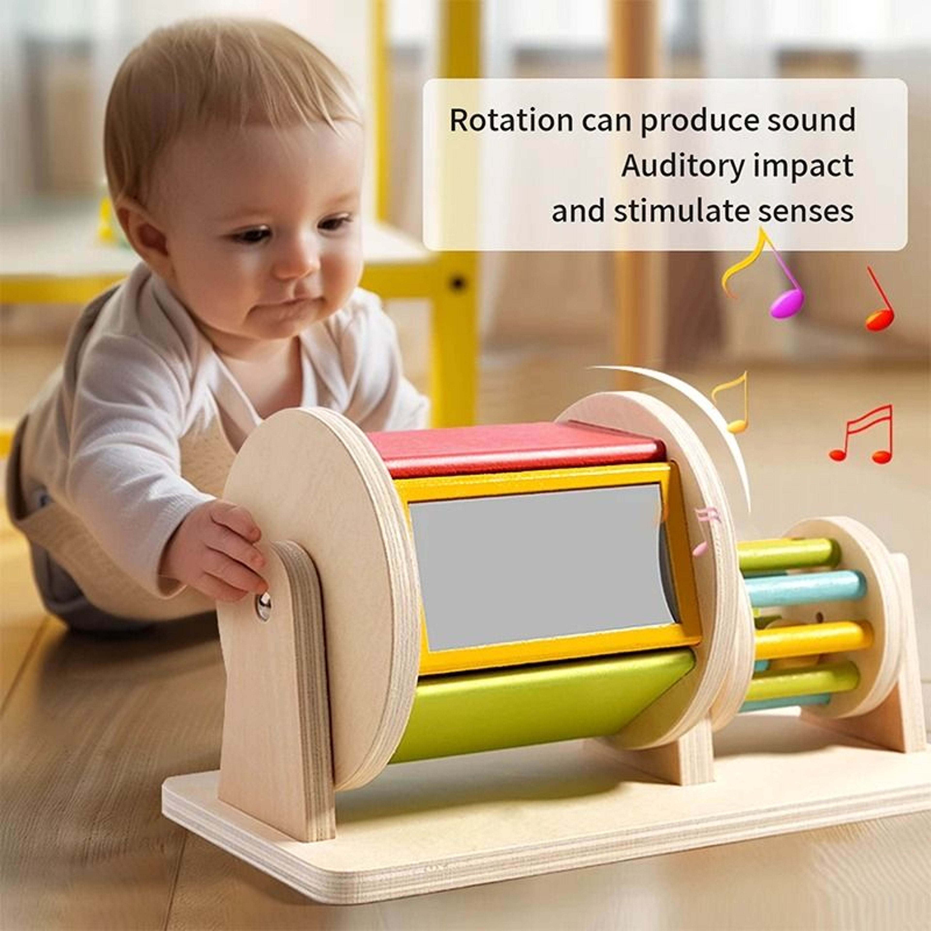 Baby Montessori Wooden Spinning Drum 1