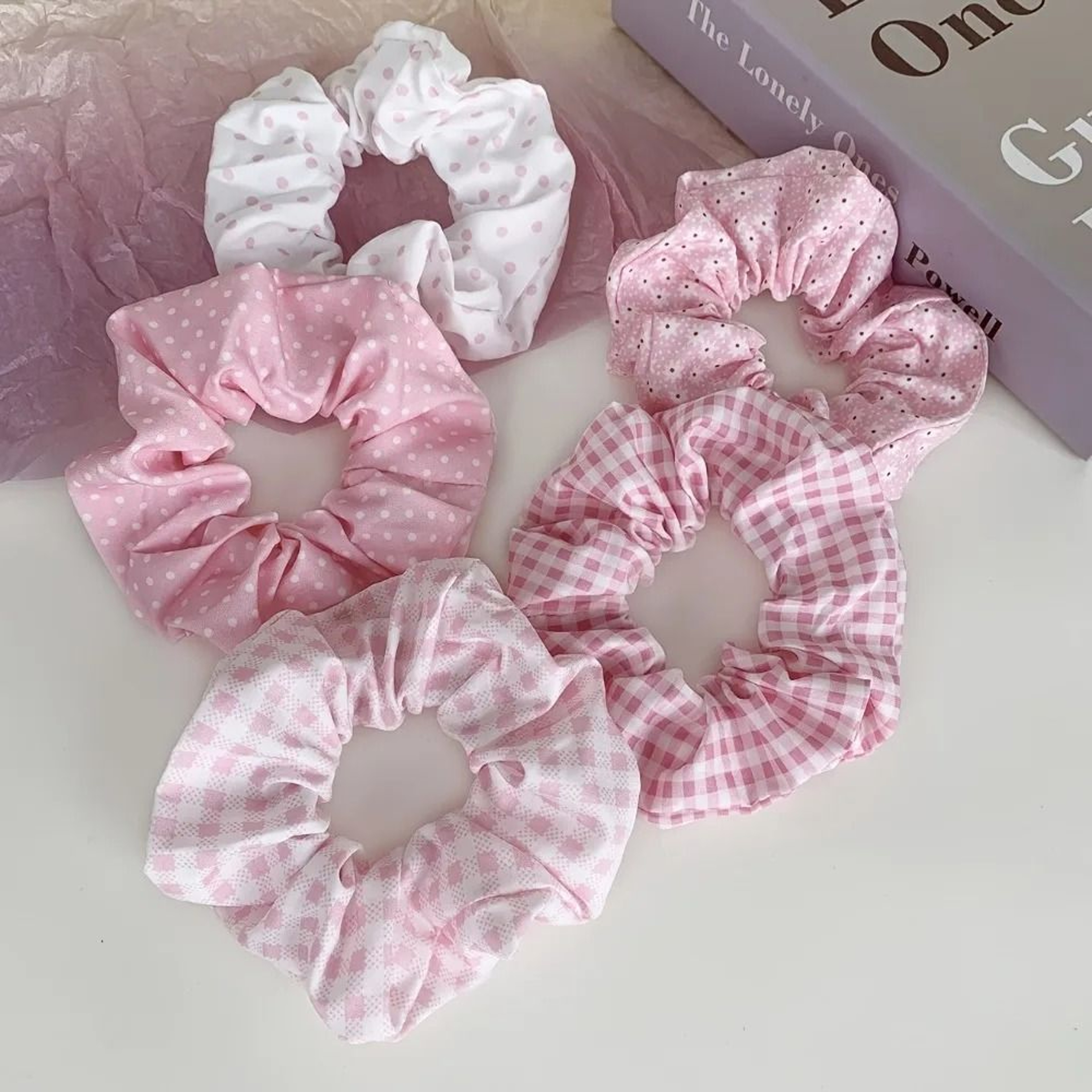 10pcs Polka Dot  Floral Fabric Scrunchie Set 3