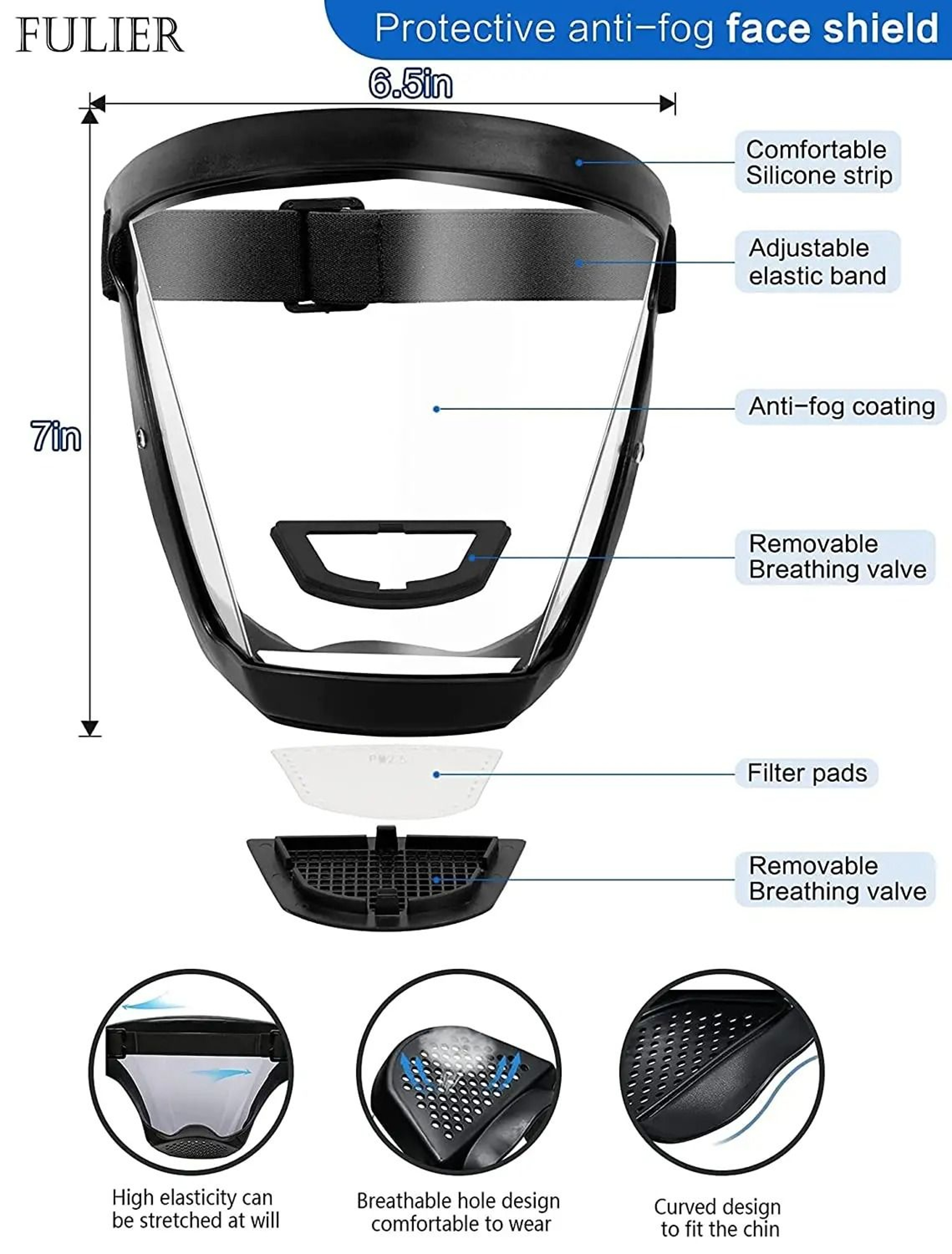 FULIER Transparent AntiFog Full Face Shield 3