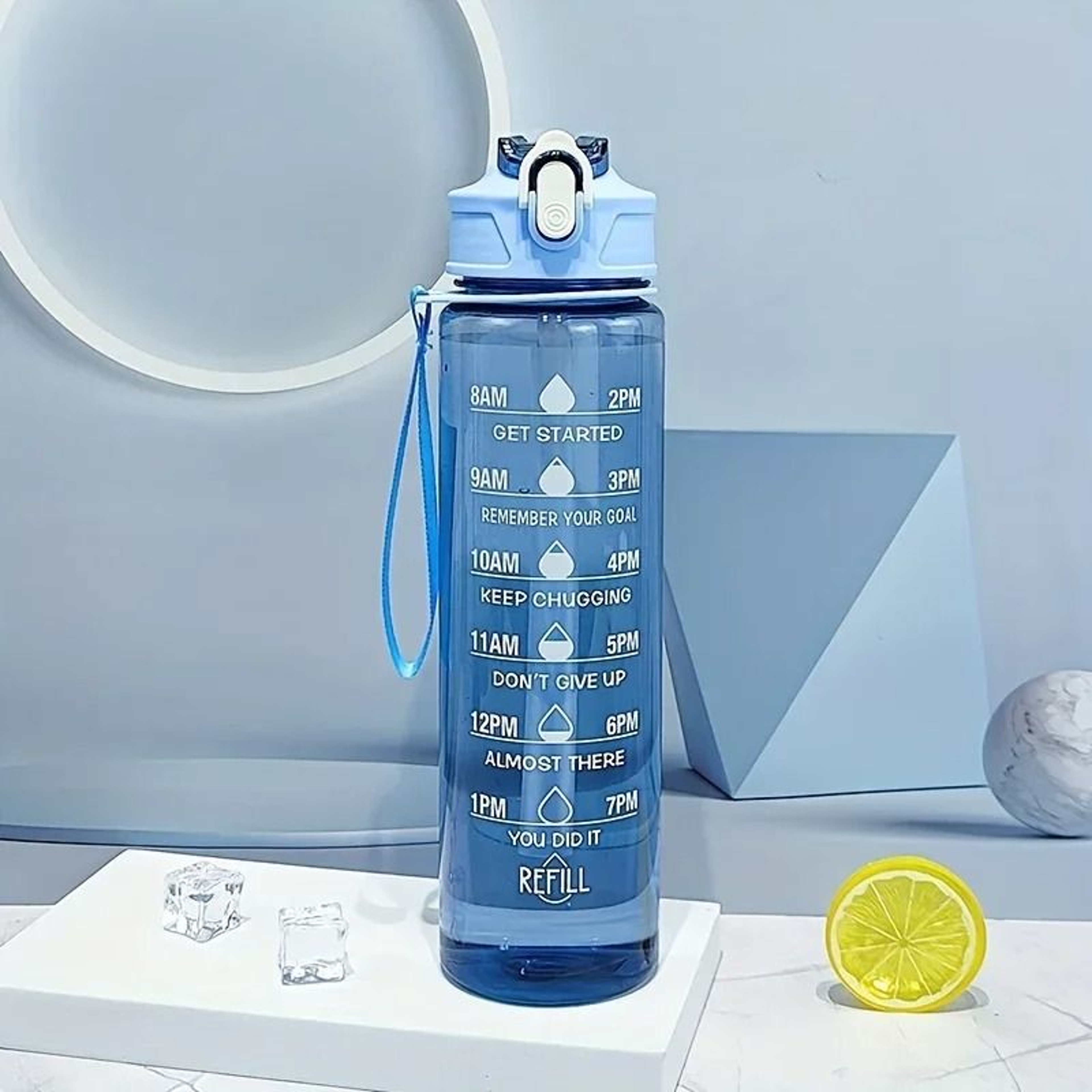Transparent Sports Water Bottle With Time Scale And Carry Strap 9