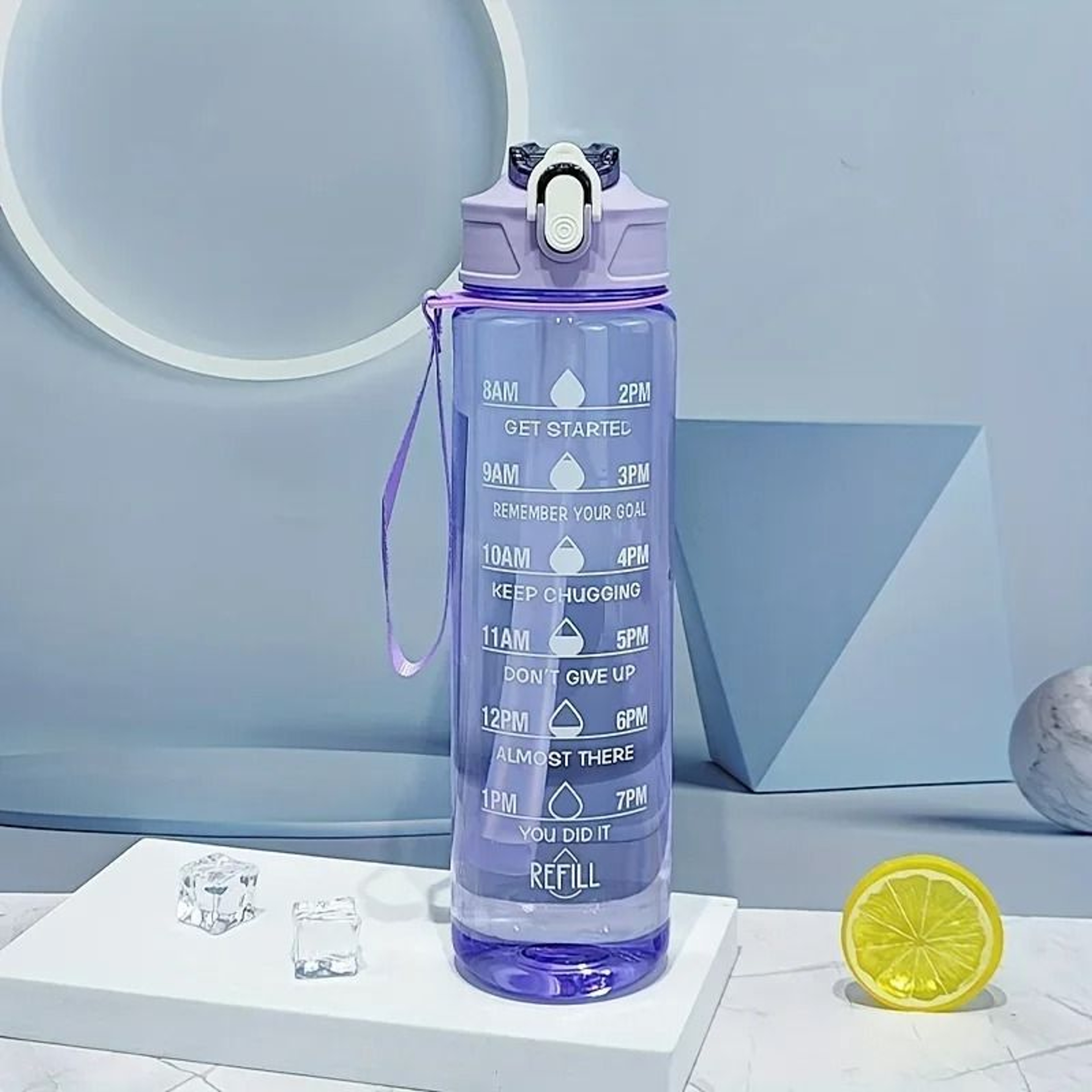 Transparent Sports Water Bottle With Time Scale And Carry Strap 5