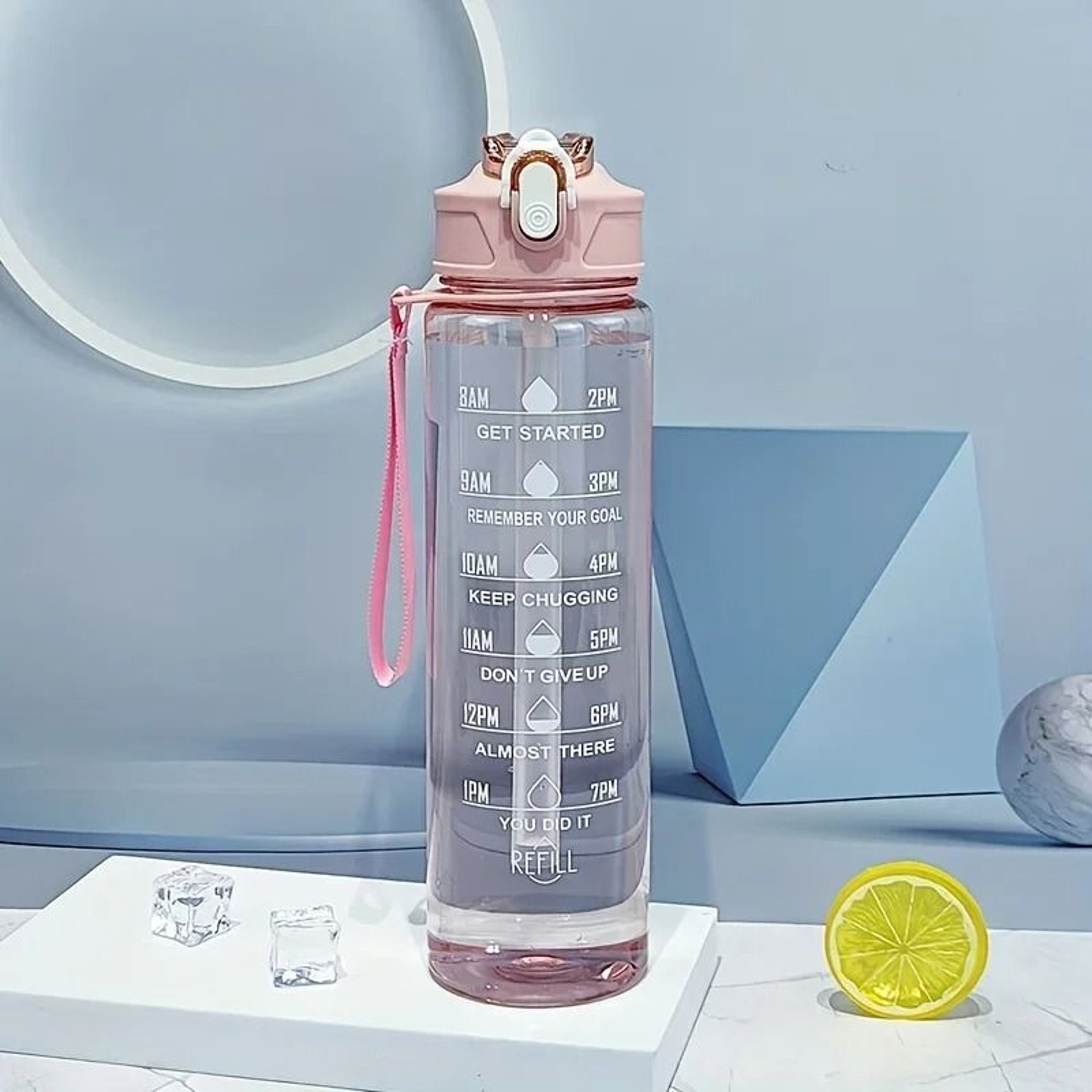 Transparent Sports Water Bottle With Time Scale And Carry Strap 7
