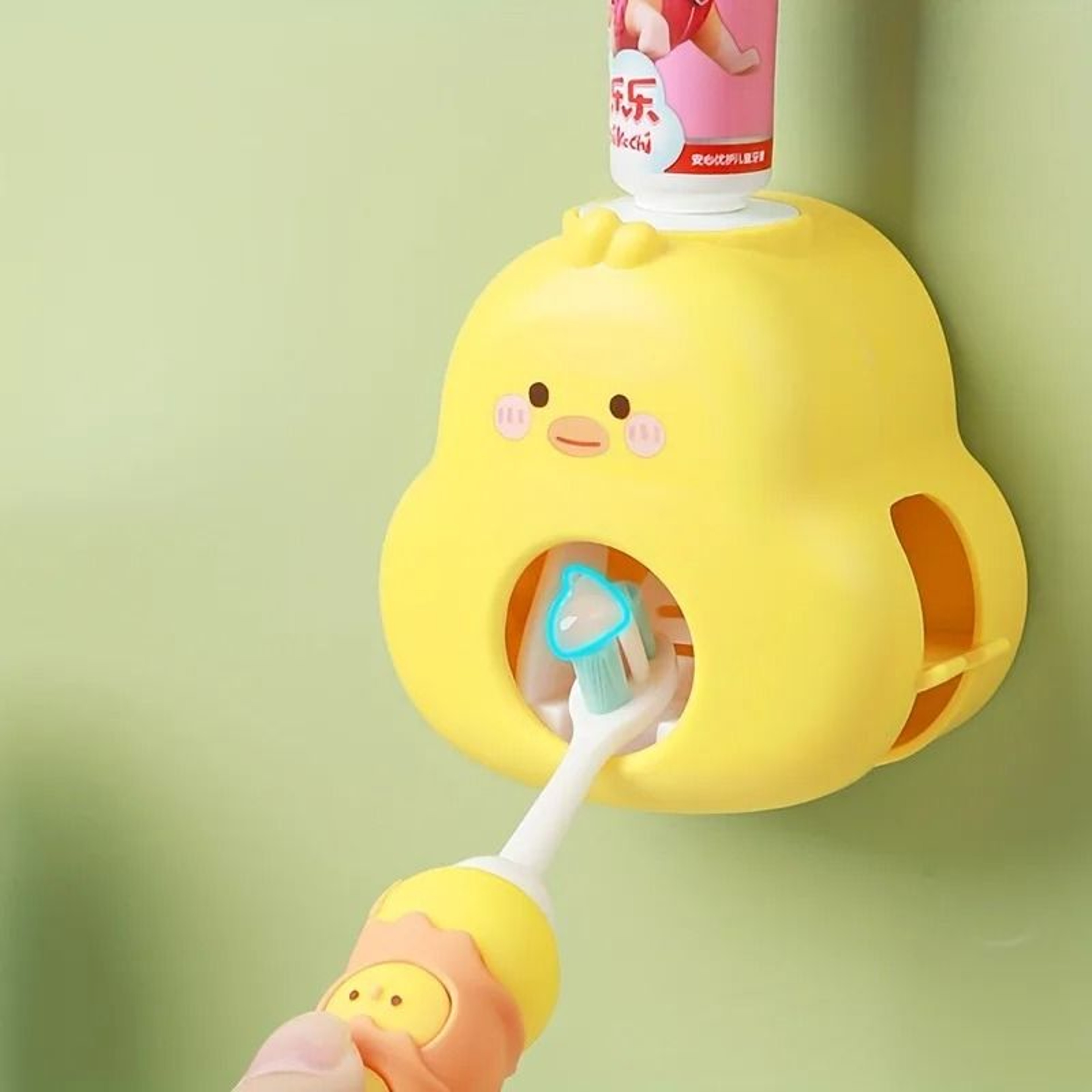 IndustrialStandard Automatic Yellow Duck Toothpaste Dispenser  Professional Toothbrush Holder 0
