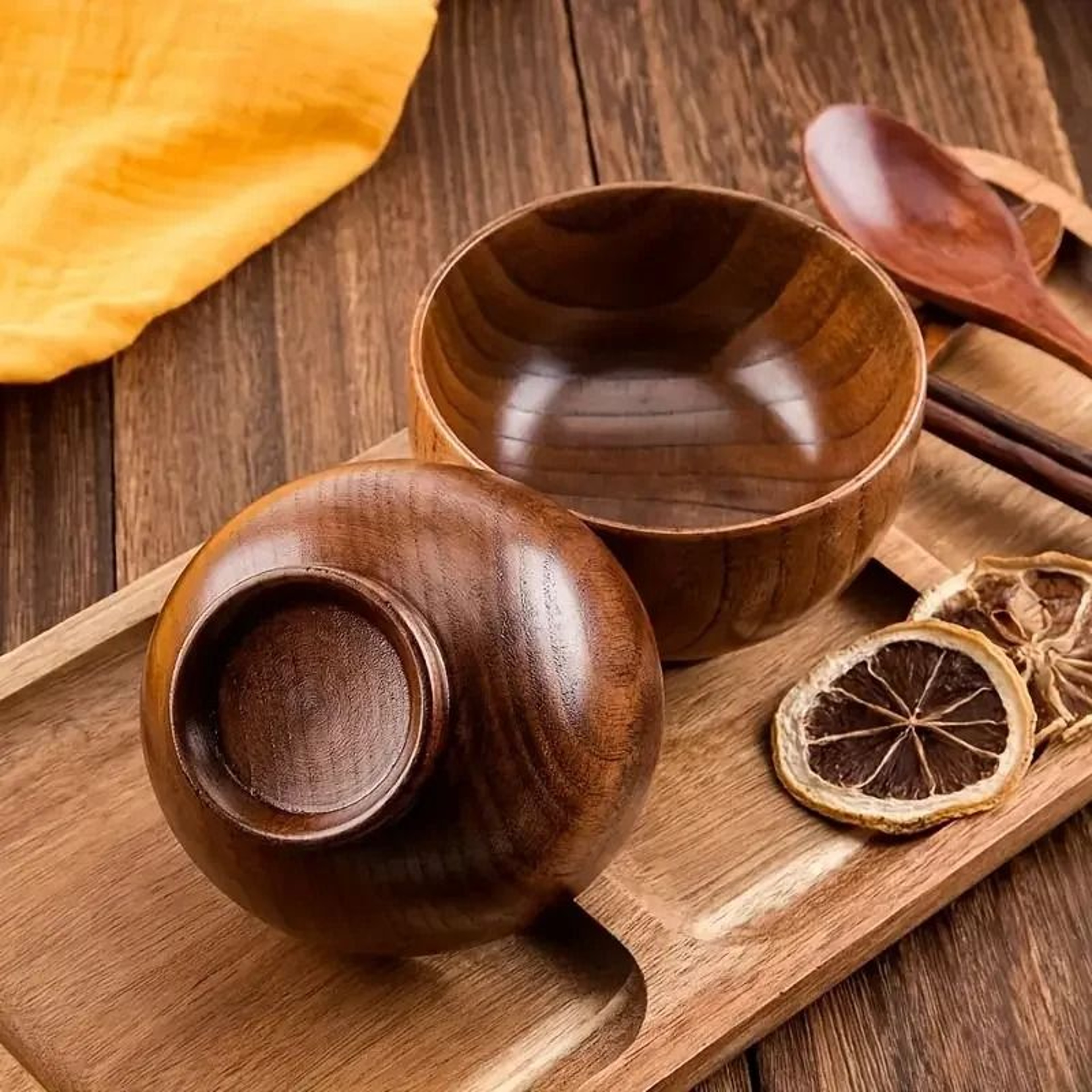 Natural Japanese Wooden Tableware Bowl 0