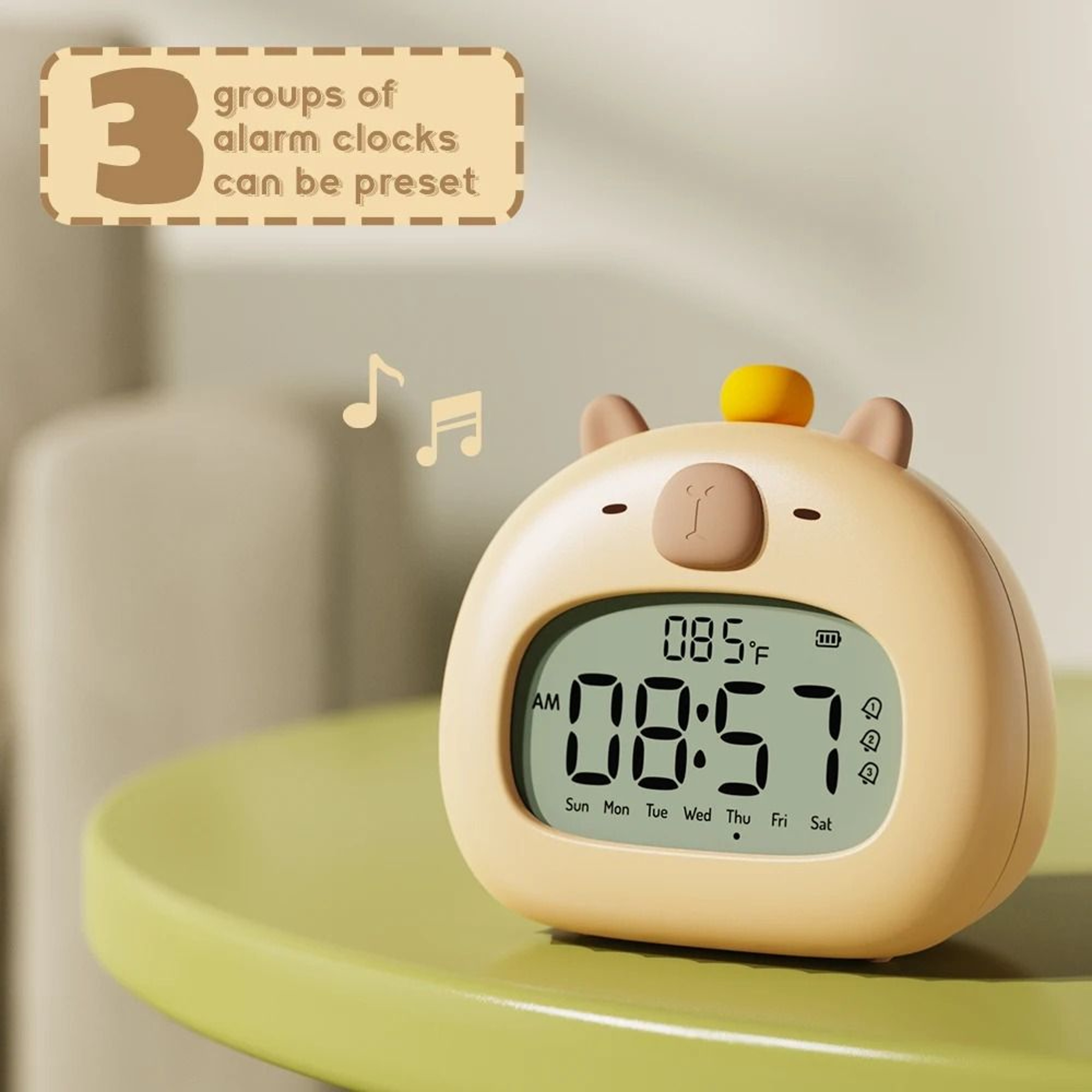 Cute Capybara Bedside LED Kids Alarm Clock 3