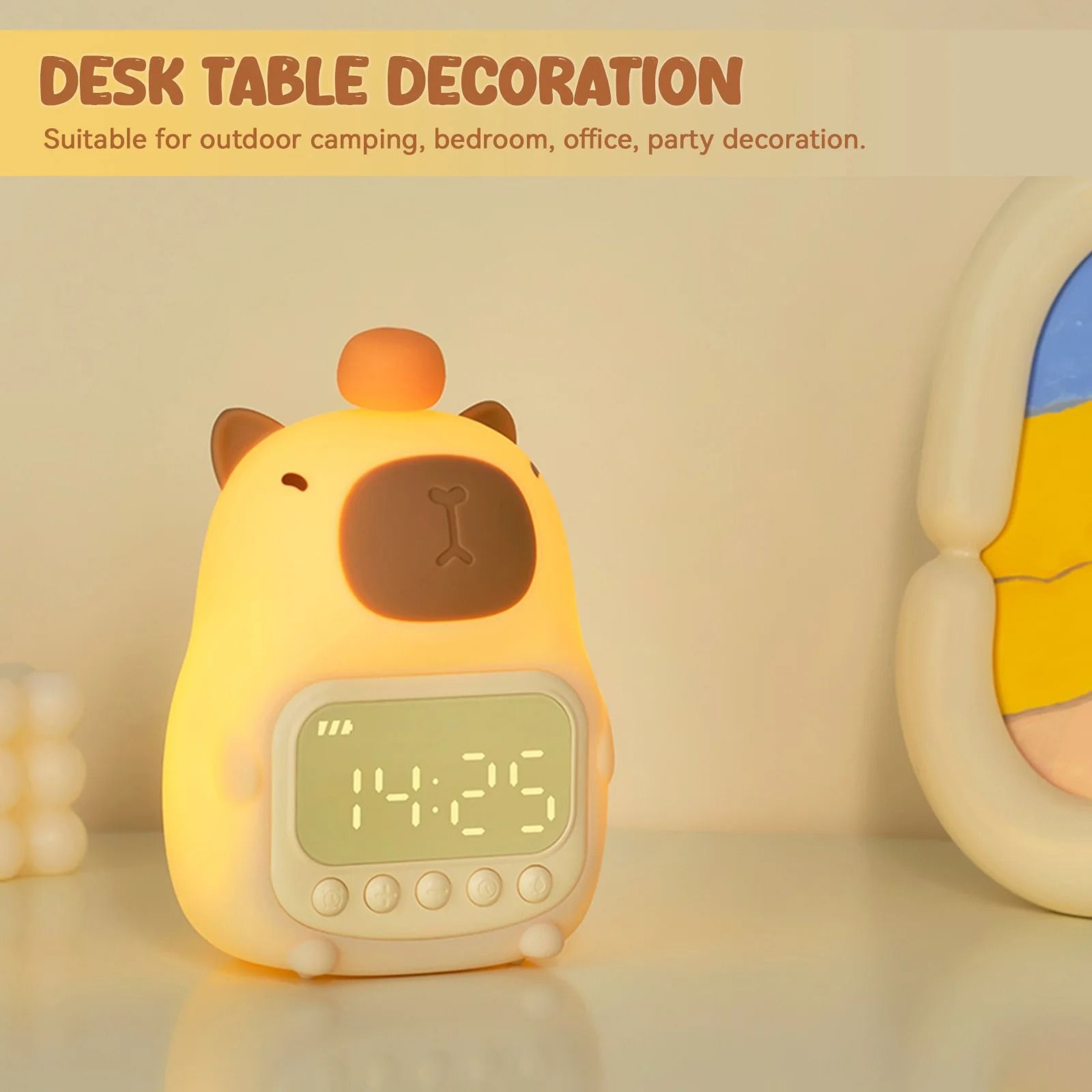 Cute Capybara Rechargeable Kids Alarm Clock  Night Light 2