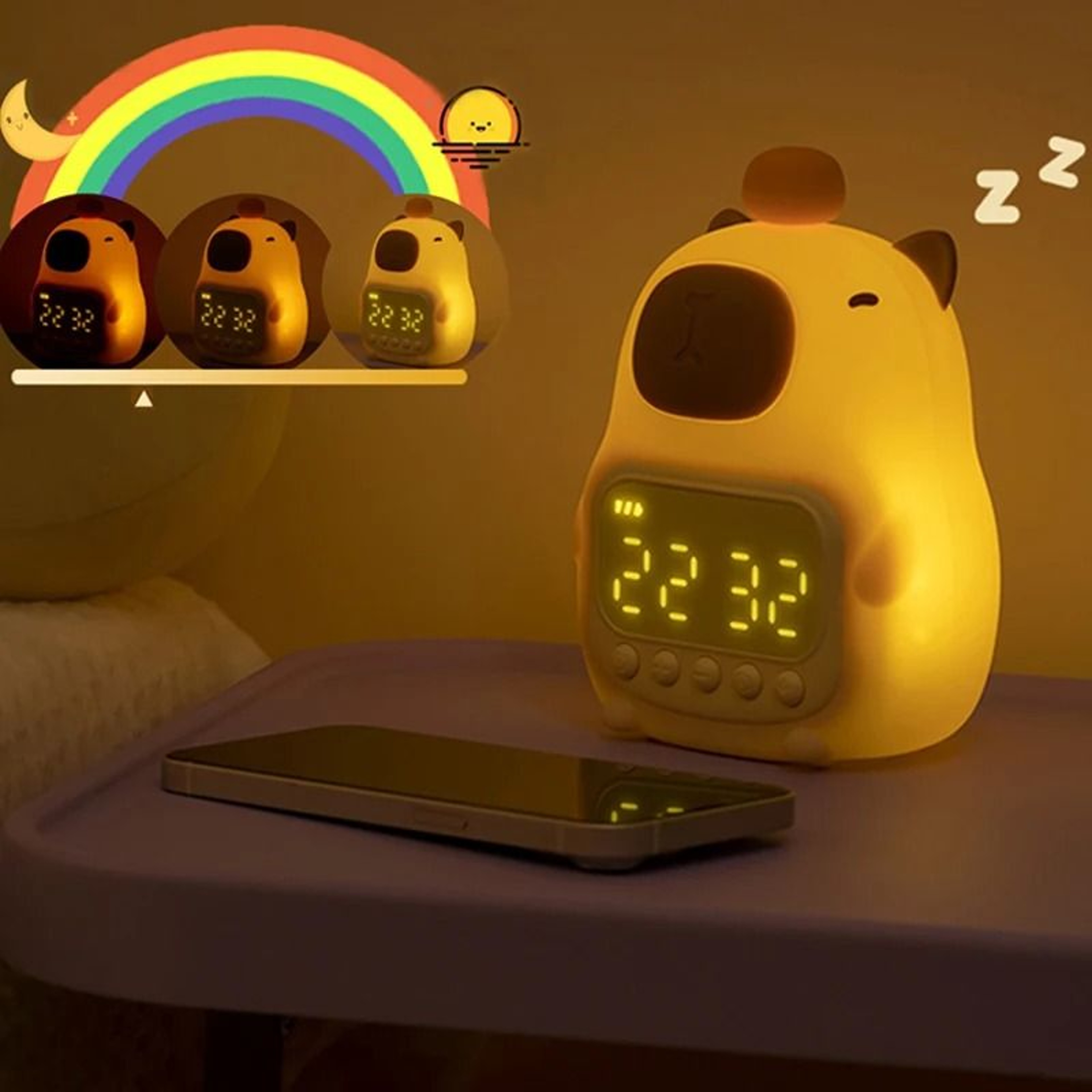 Cute Capybara Rechargeable Kids Alarm Clock  Night Light 4