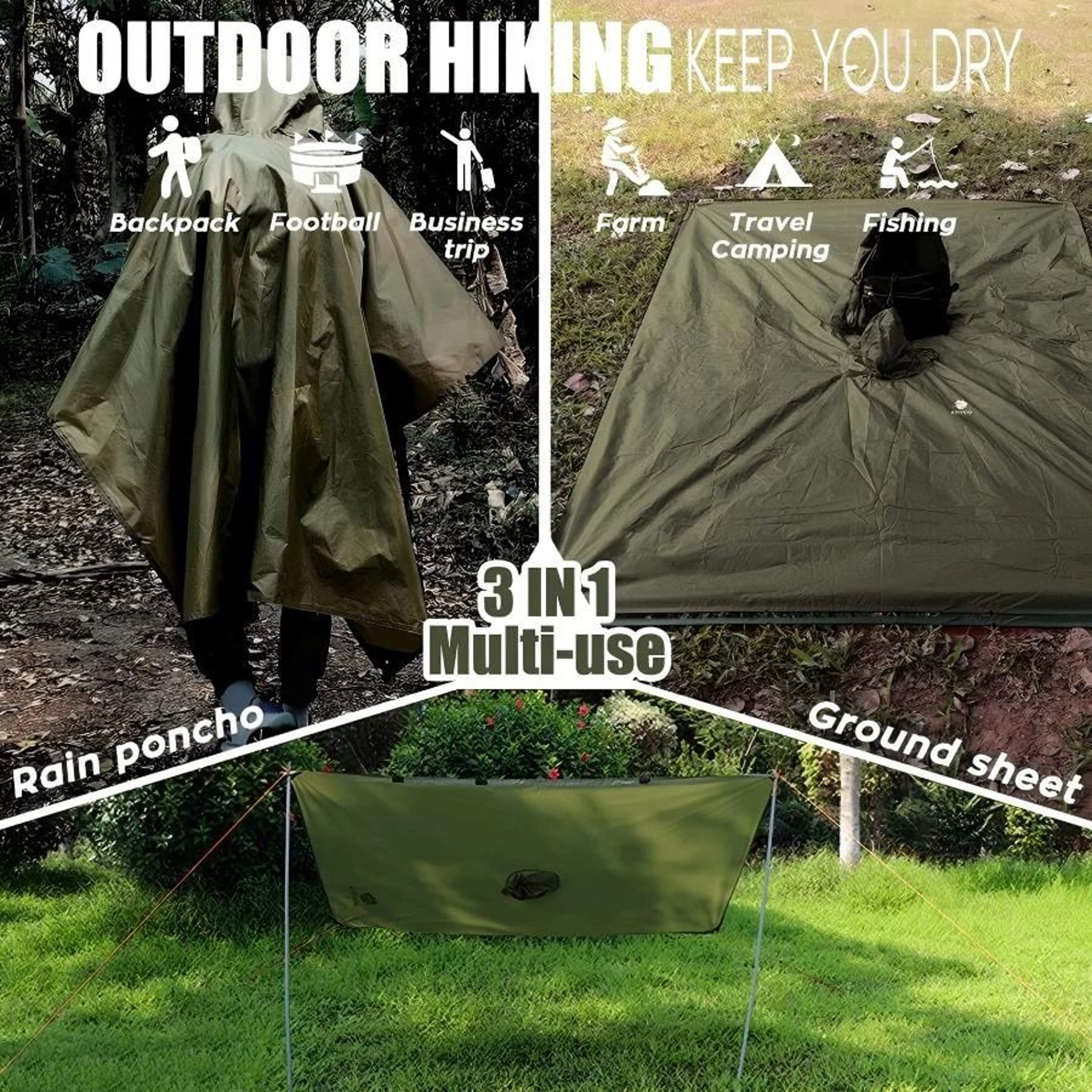 3in1 Multifunctional Outdoor Survival Raincoat 5