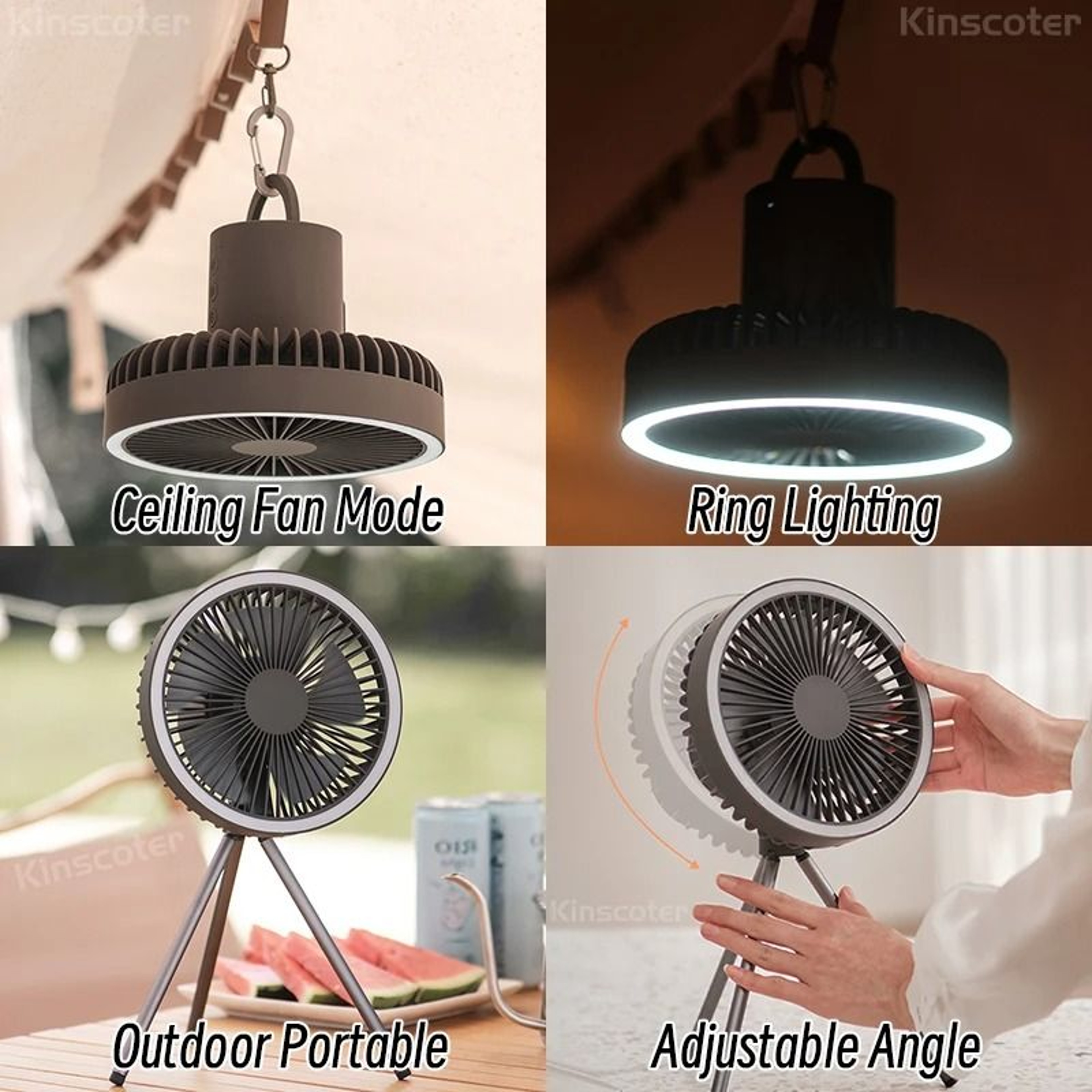 Portable Rechargeable Camping Fan With LED Lighting 2