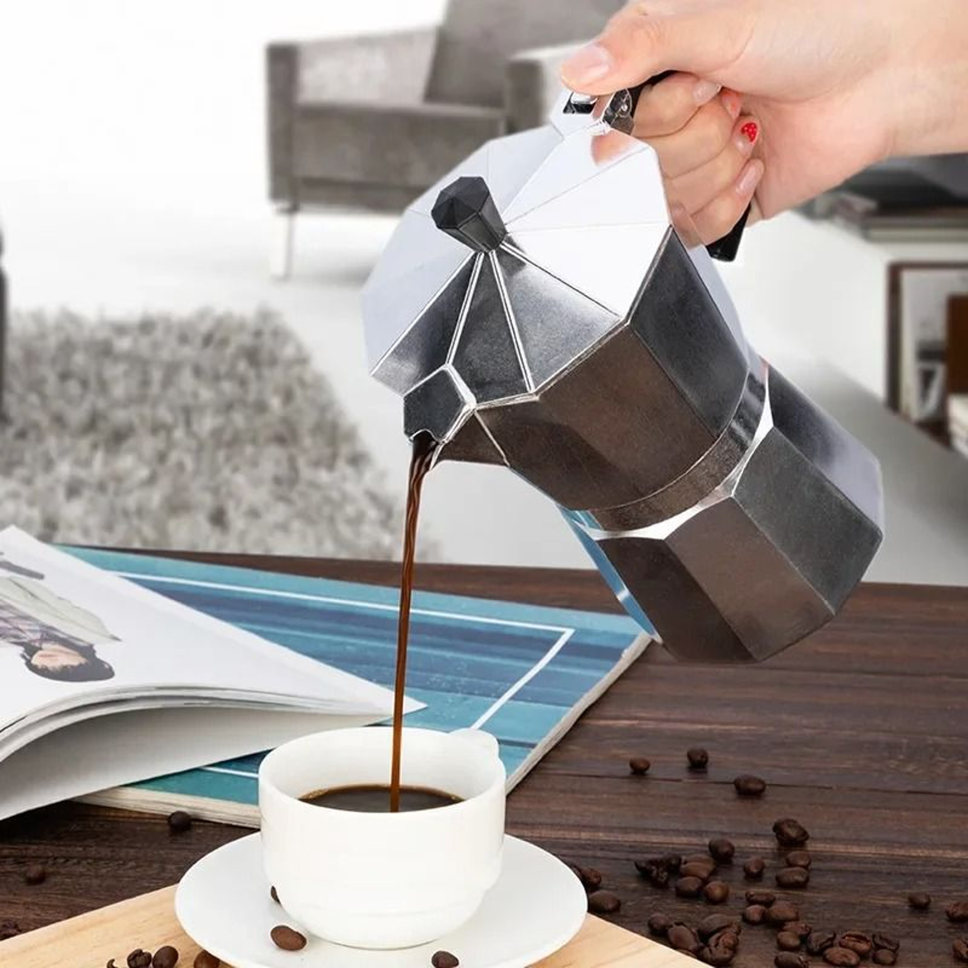 Italian Aluminum Octagonal Mocha Pot 1