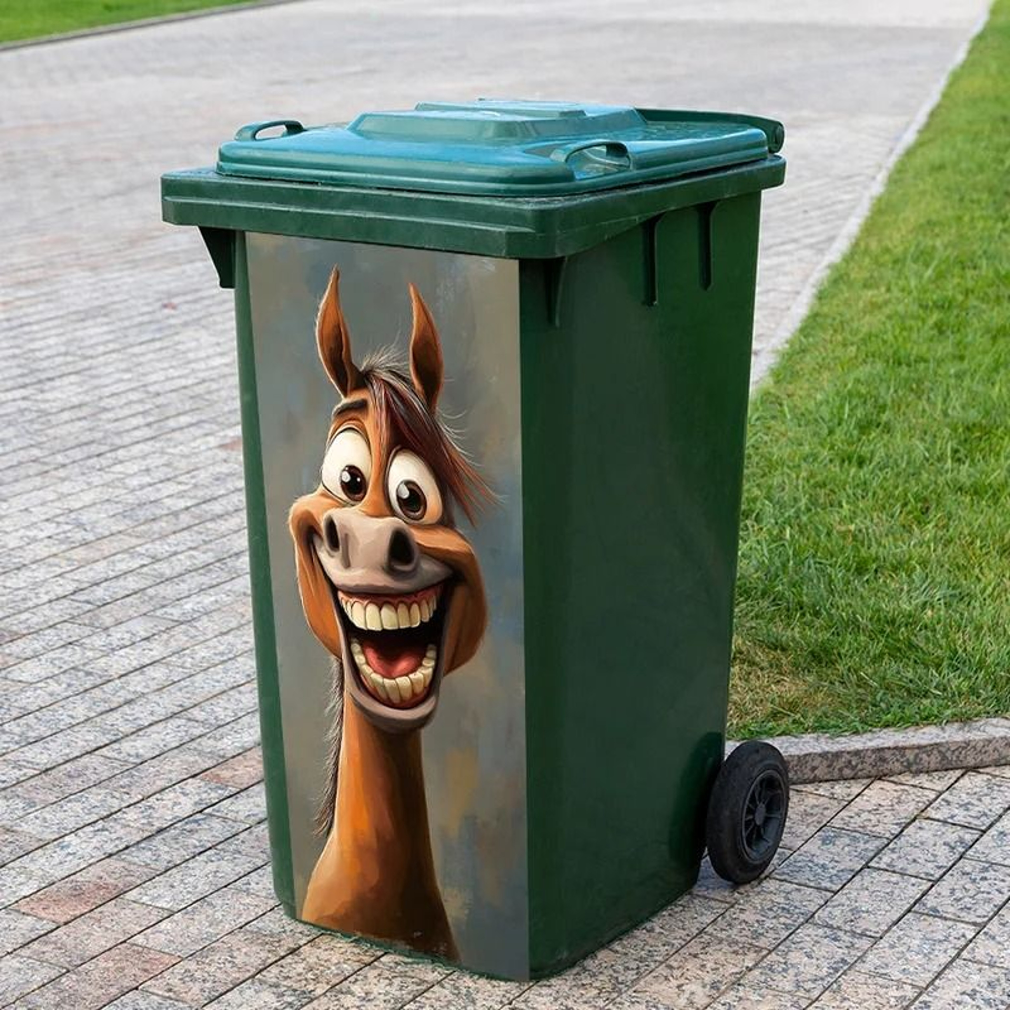 Funny Cartoon Horse Trash Can Sticker Decal 1