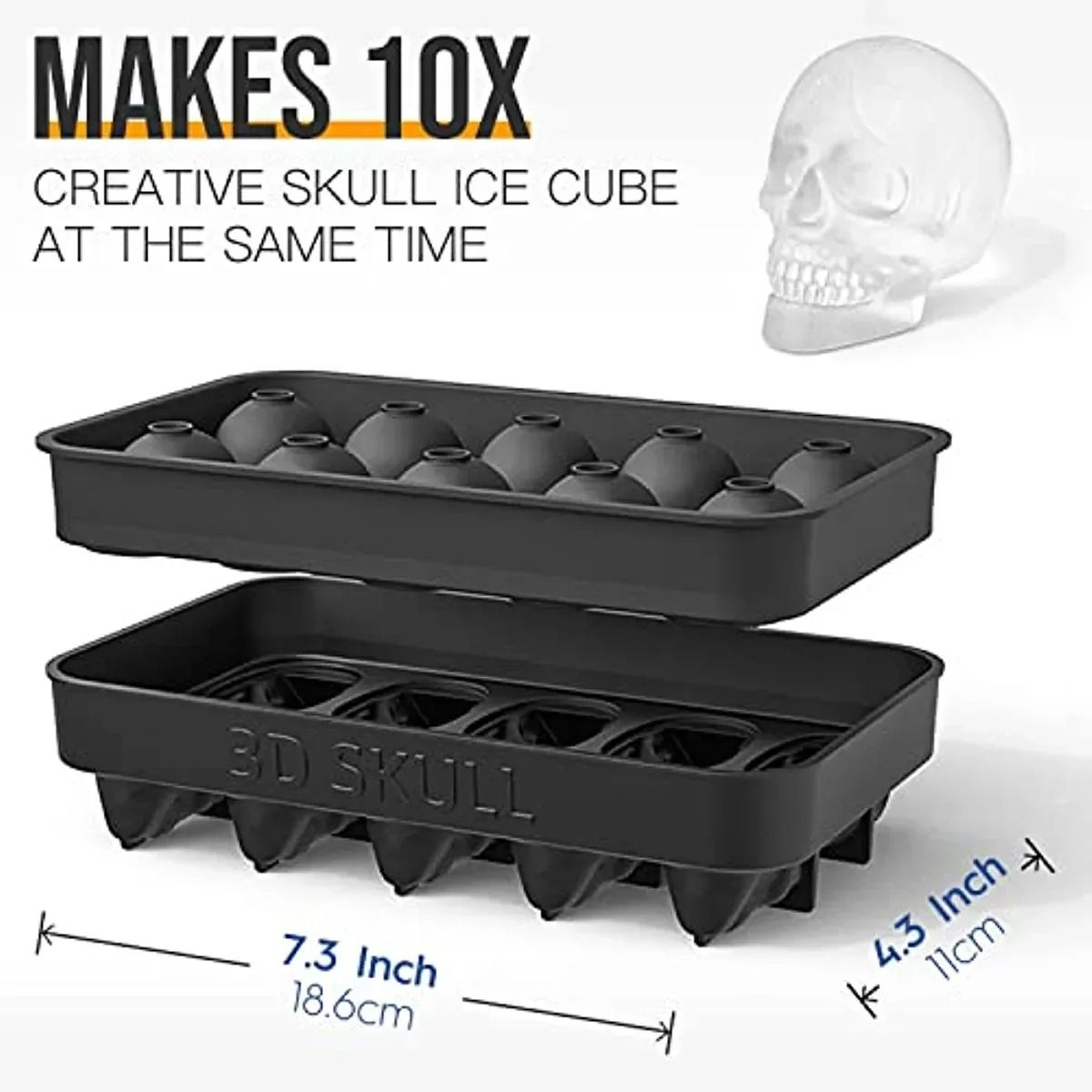 10Cavity 3D Skull Ice Cube Mold 3