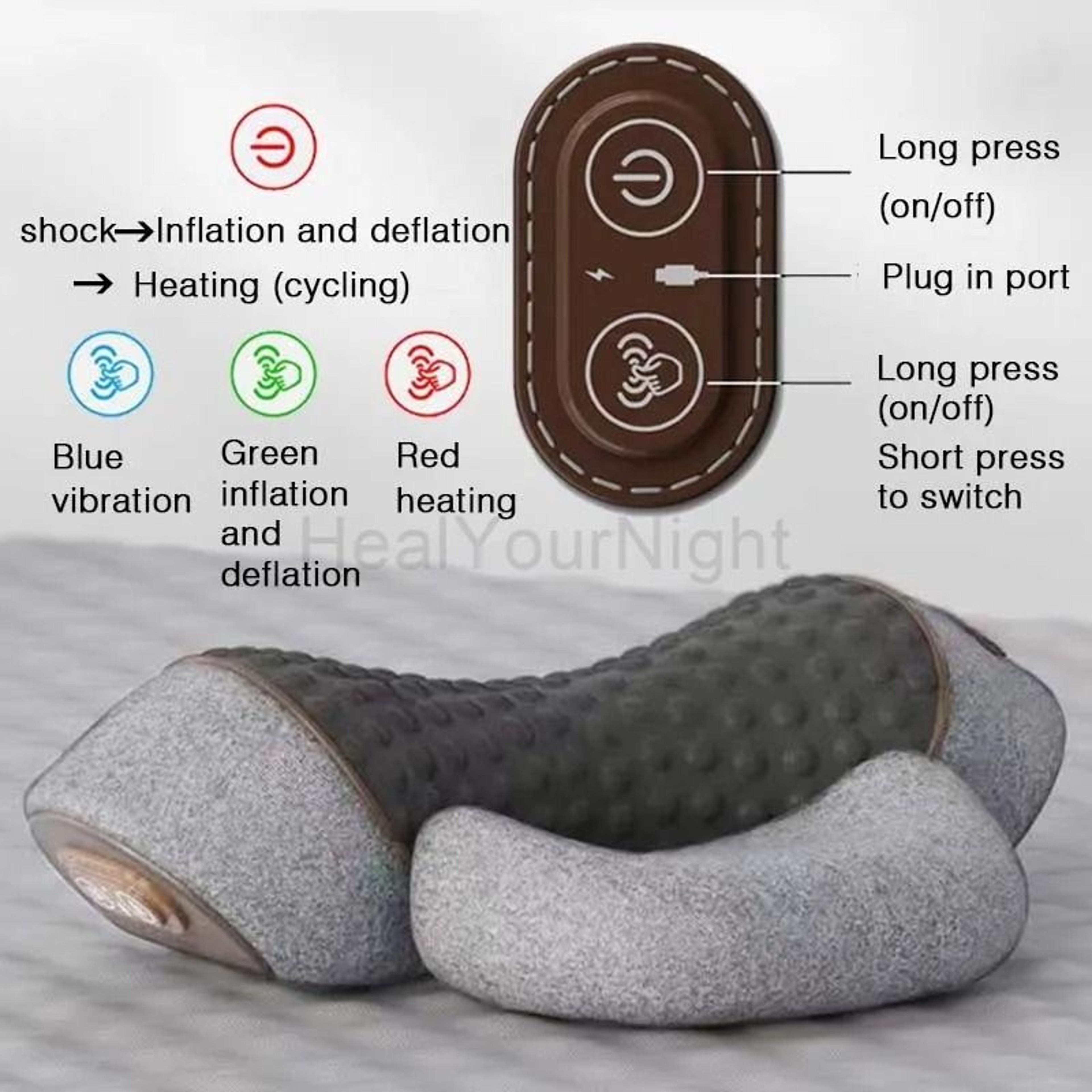 Electric Memory Foam Neck  Back Traction Massage Pillow 9