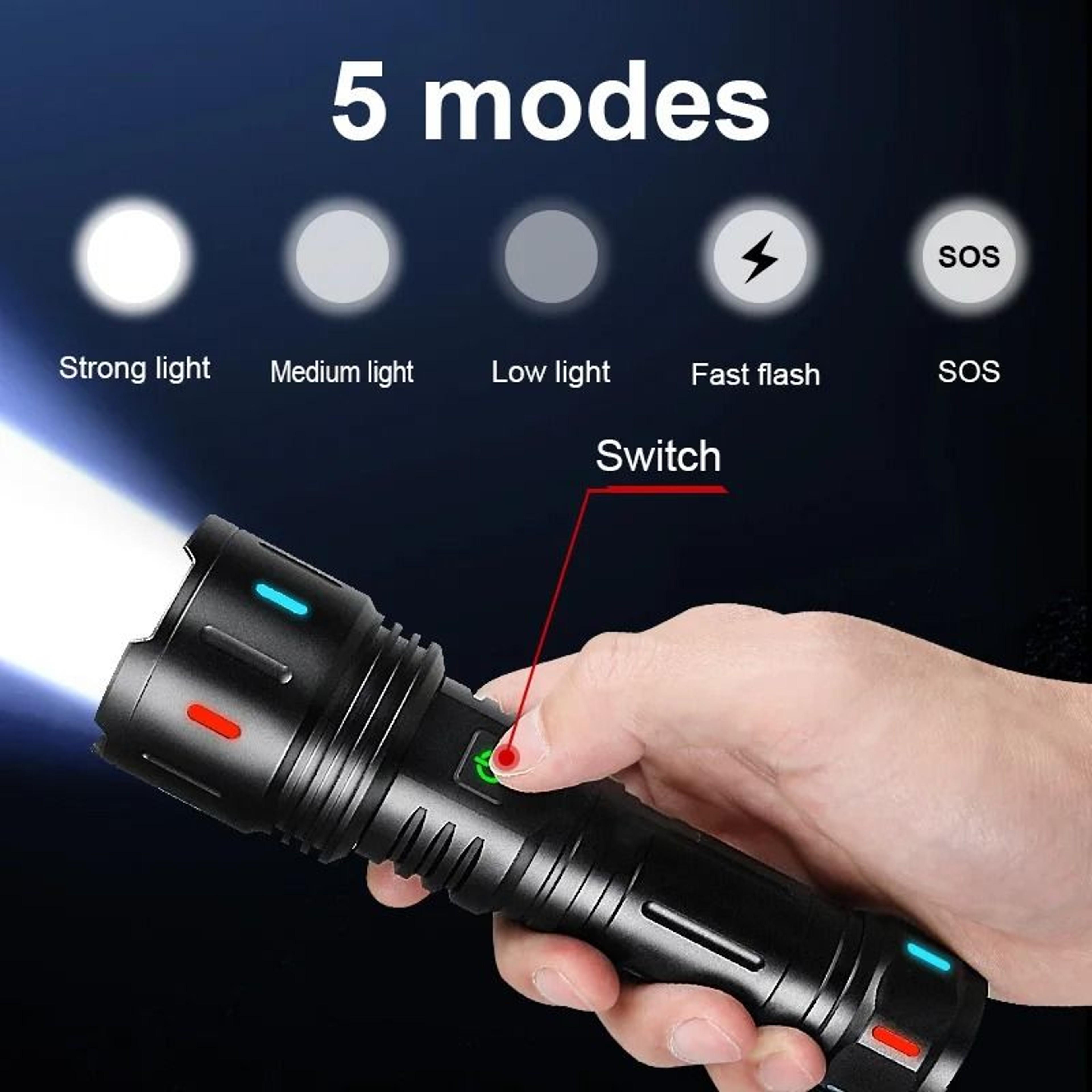 Most Powerful LED Flashlight Super Bright Zoomable Torch 3