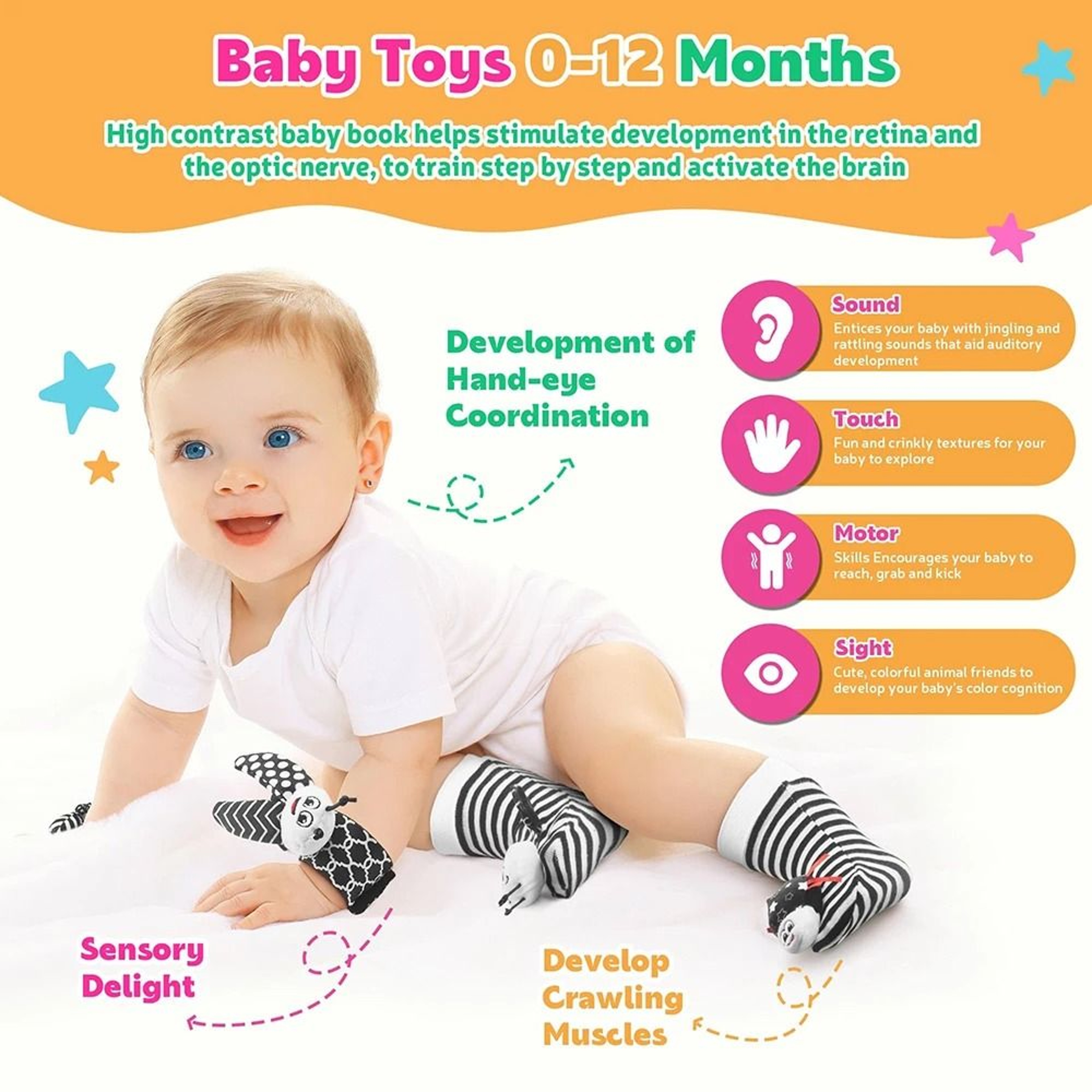 Black And White Sensory Infant Wrist Rattle And Foot Finder Set 2