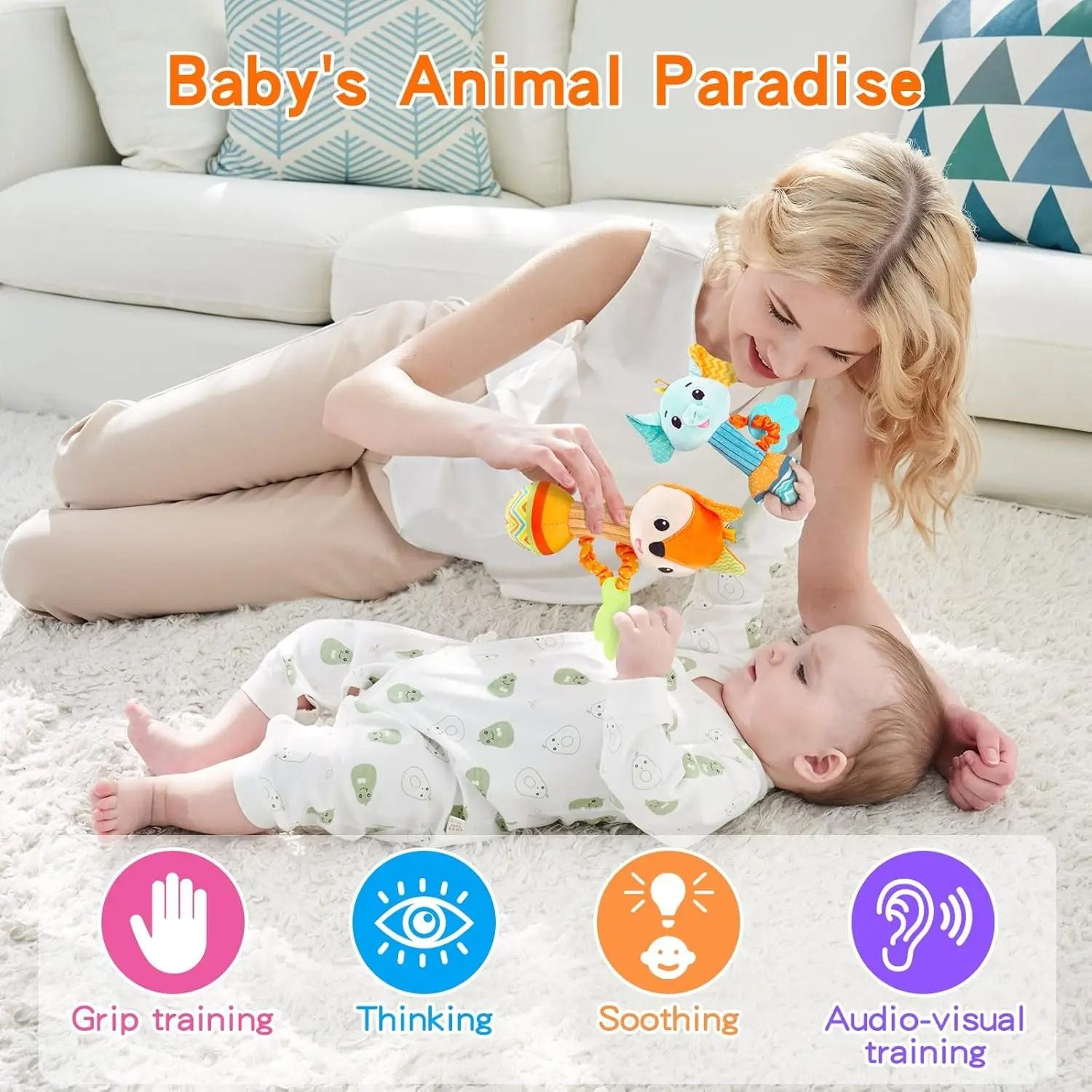 Soft Plush Animal Sensory Shaker And Teether Toy 2