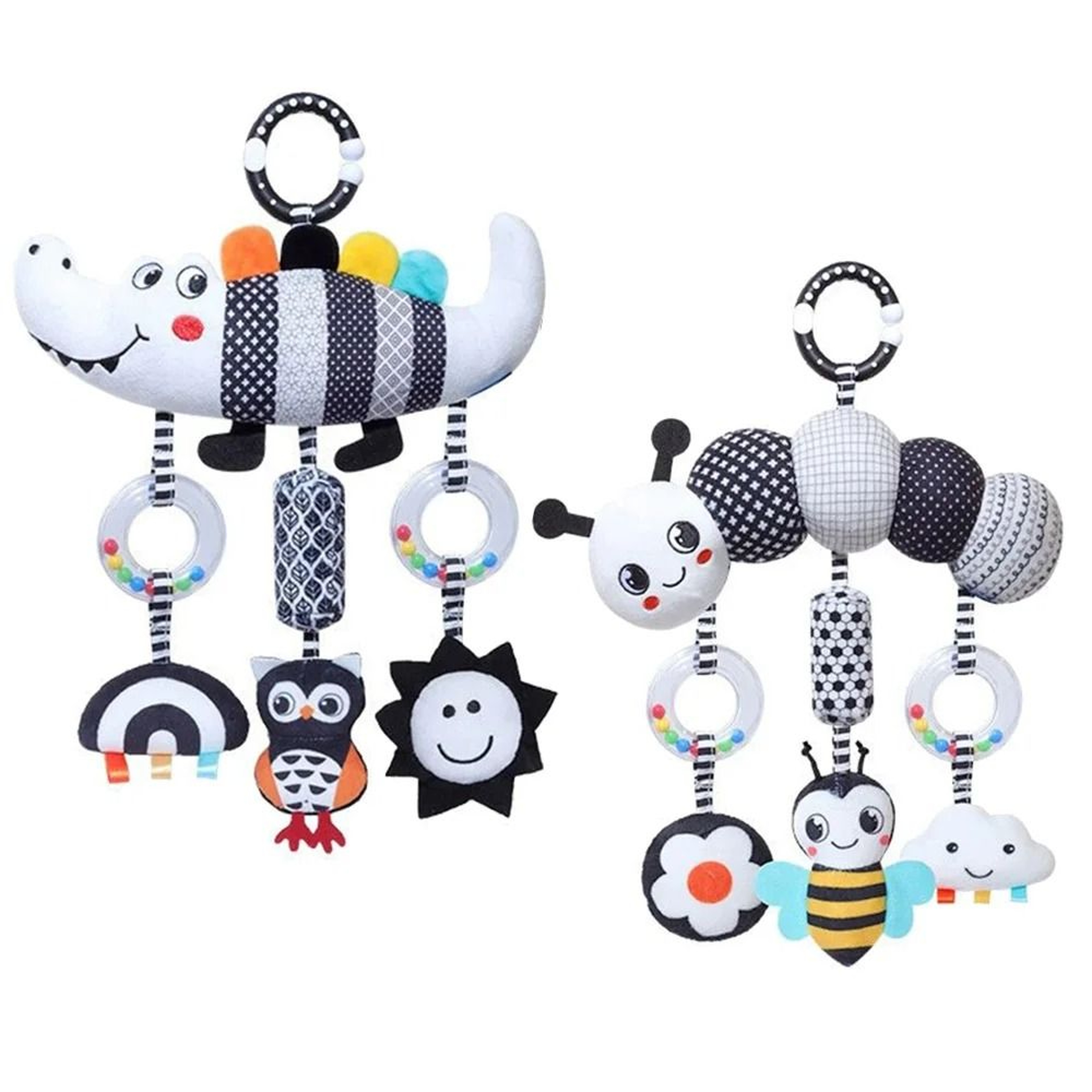 Black And White Sensory Hanging Crocodile Rattle Toy 0