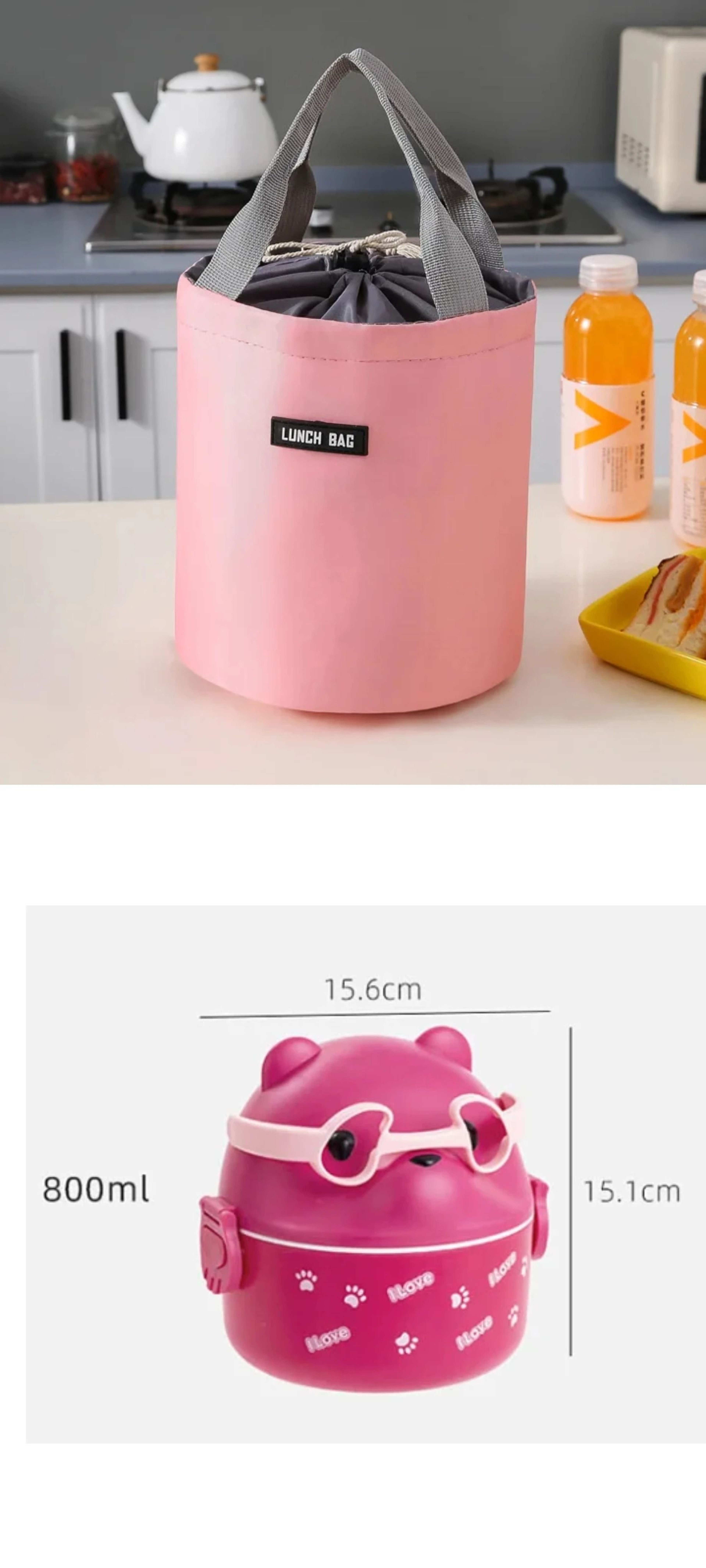 Portable Insulated Stackable Cartoon Bear Bento Set 15
