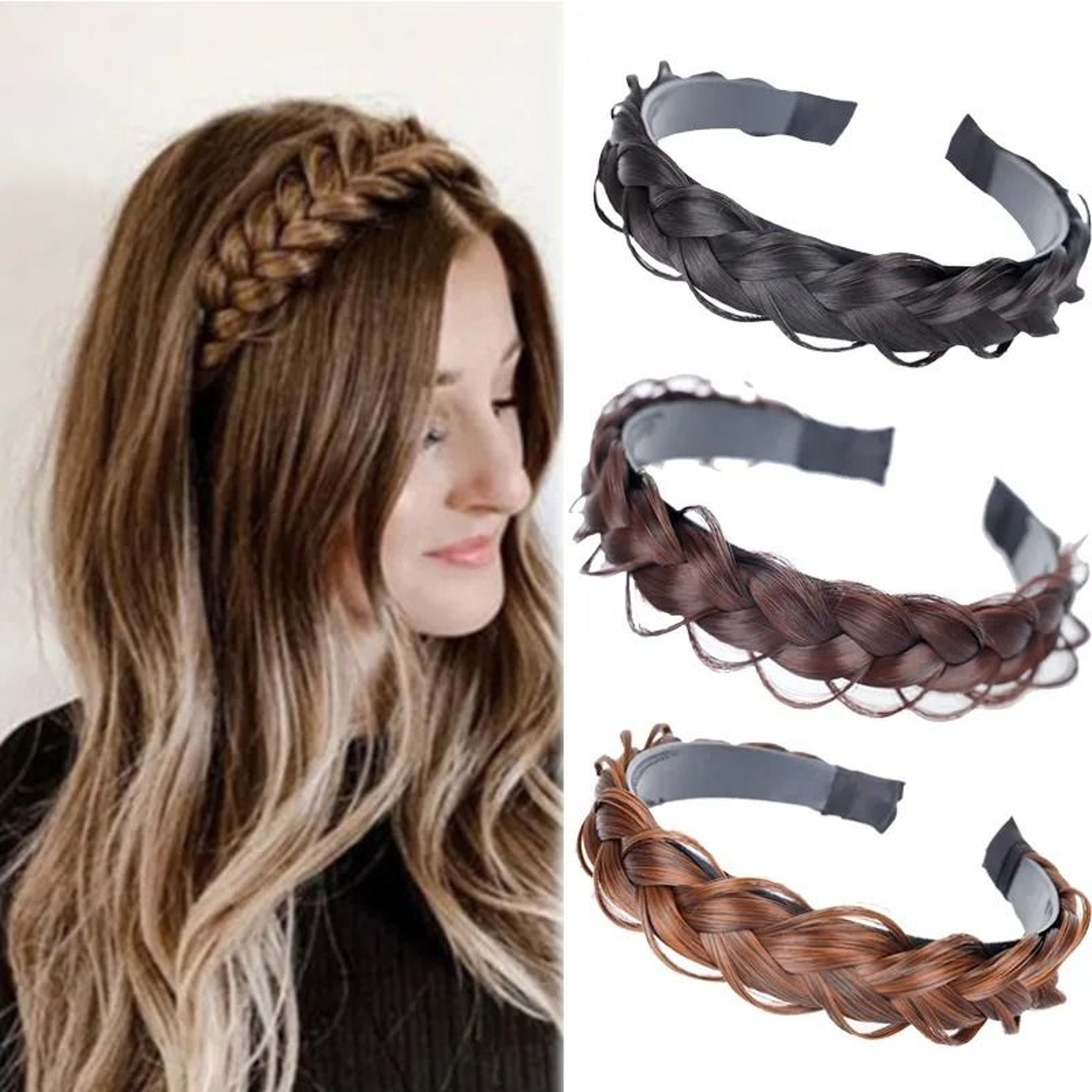 AOSIWIG Synthetic Wide Fishbone Braid Headband 2