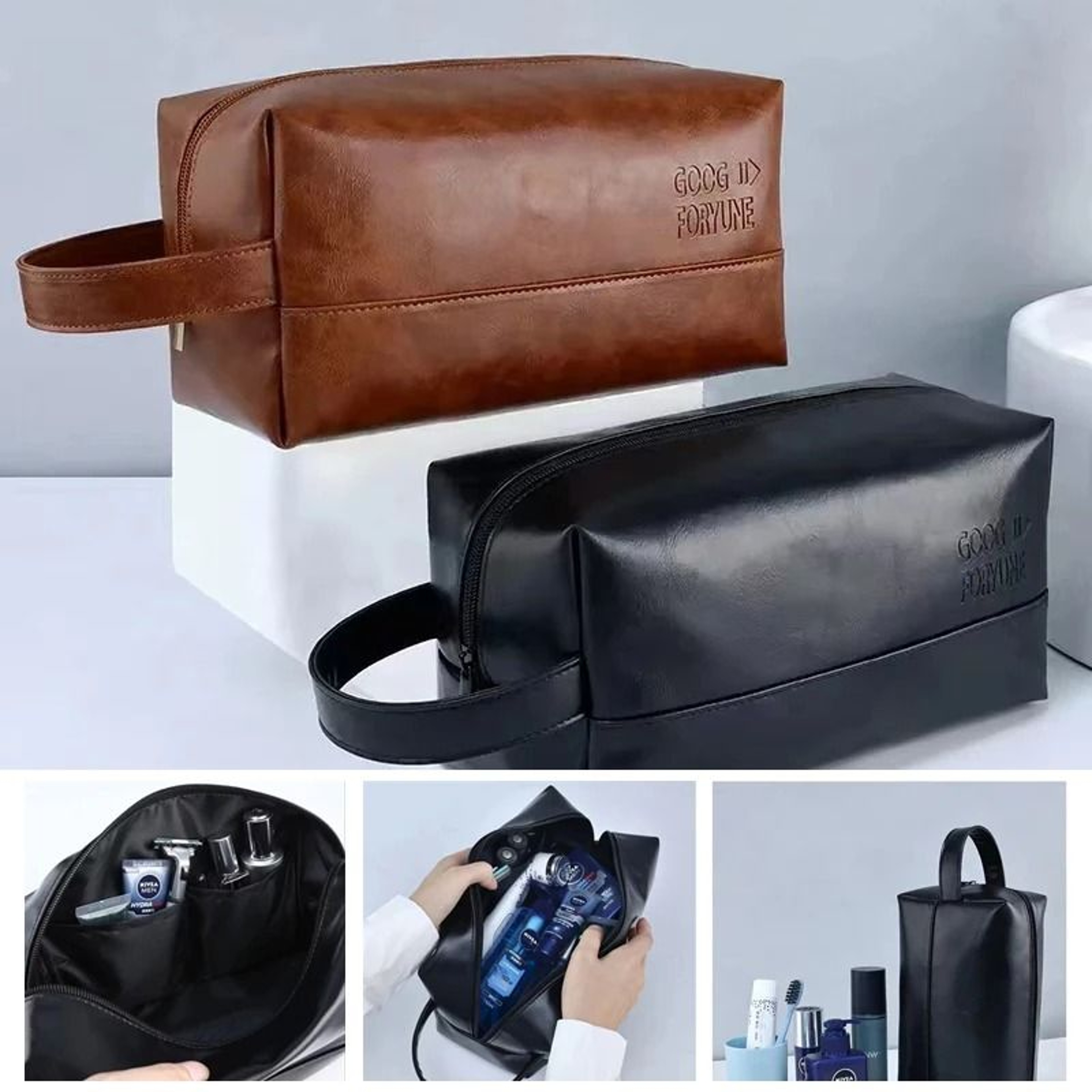 Mens Business PU Leather Travel Toiletry Bag 1