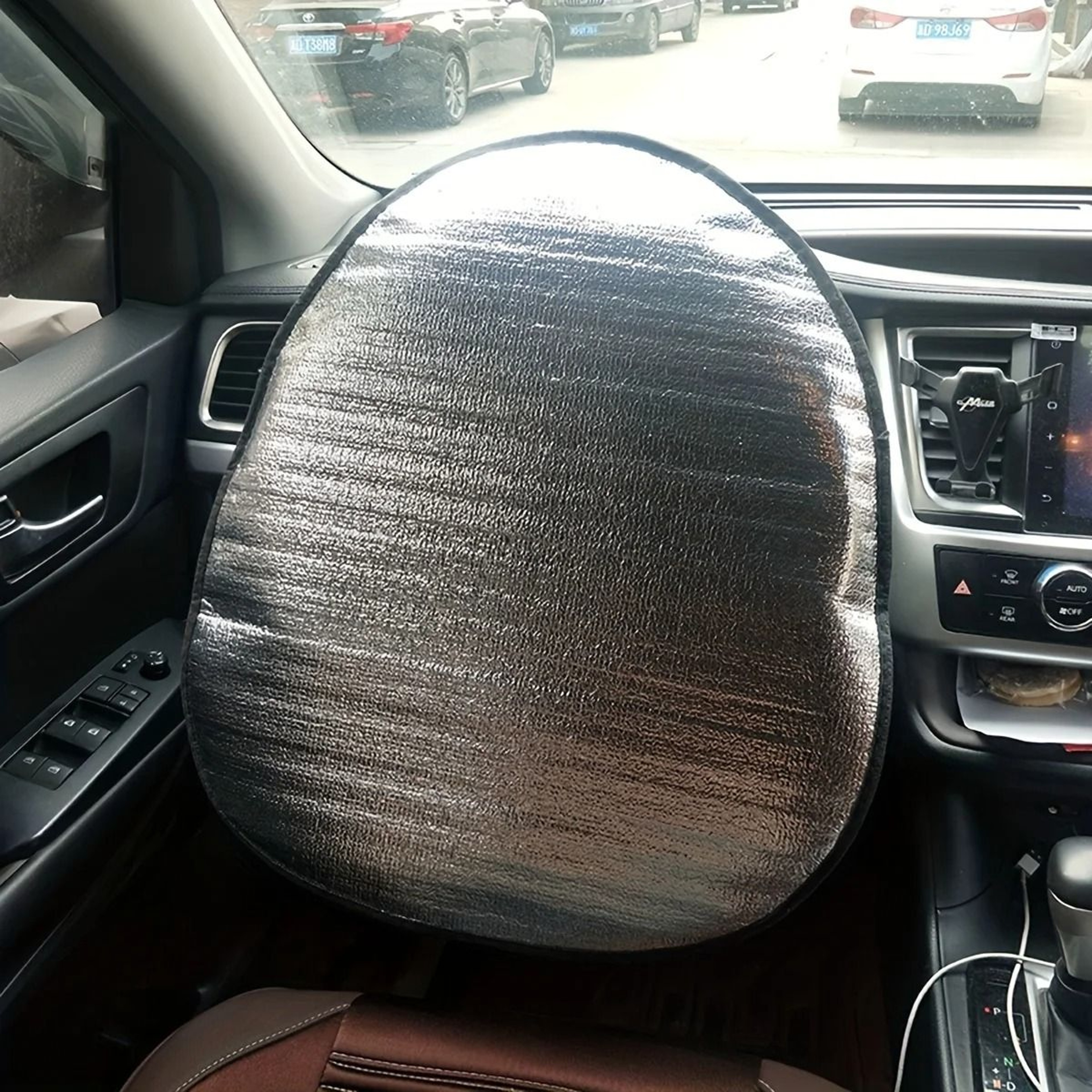 Car Steering Wheel Silver Sun Shade 0