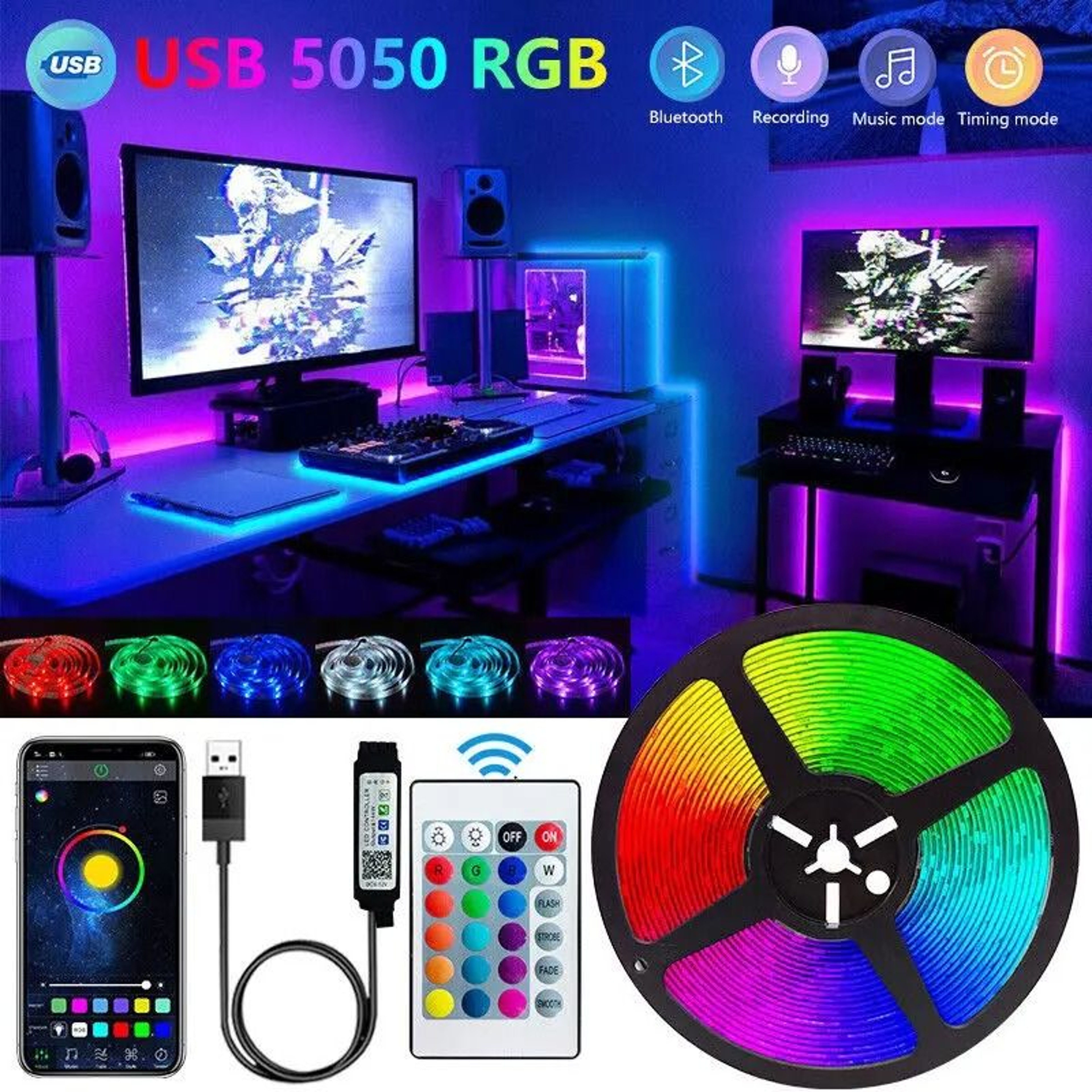 Bluetooth Smart LED Strip Lights With APP Remote Control 0