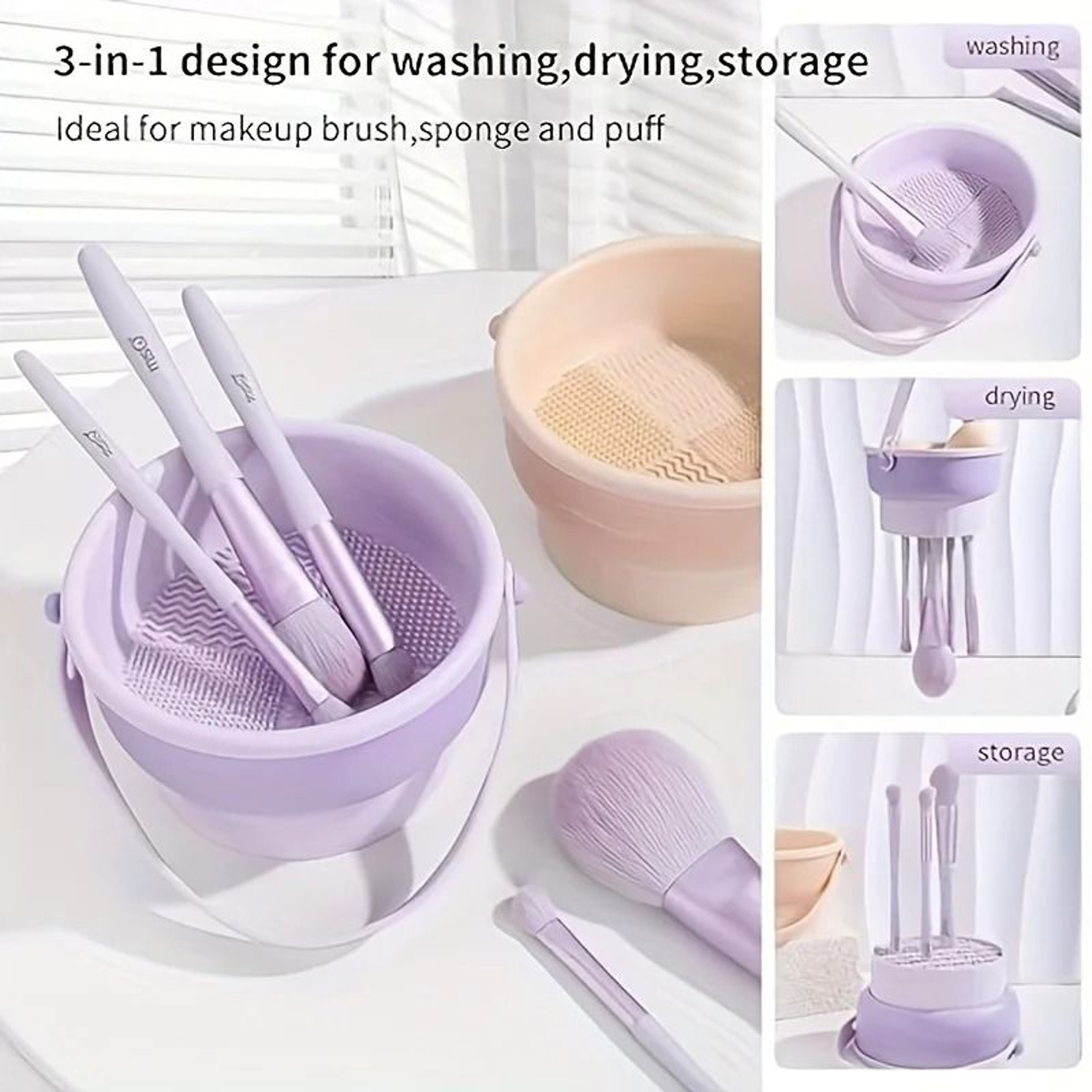 3In1 Silicone Makeup Brush Cleaner Mat  Drying Rack 3