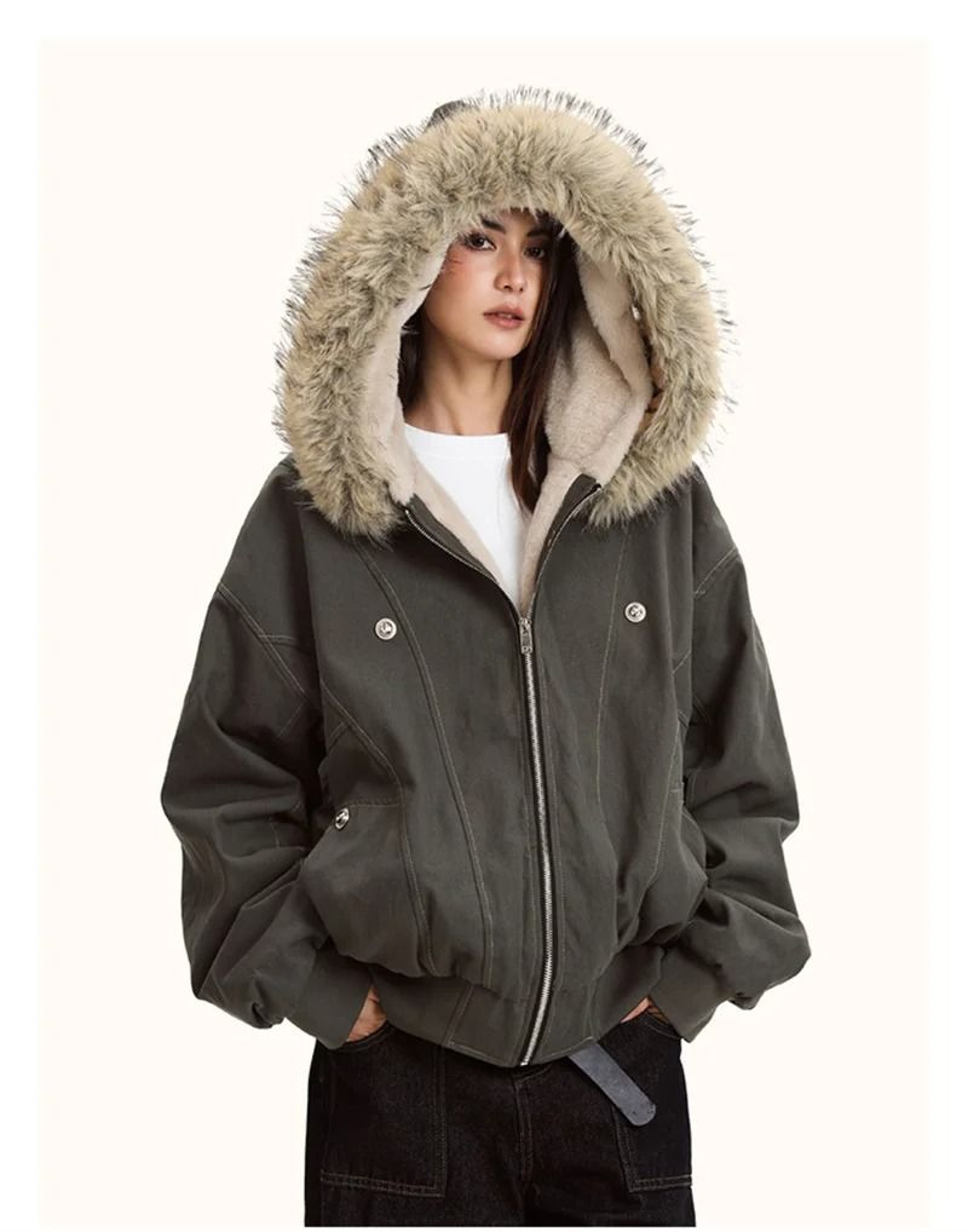 ZAROY Fur Collar Hooded Parka 1
