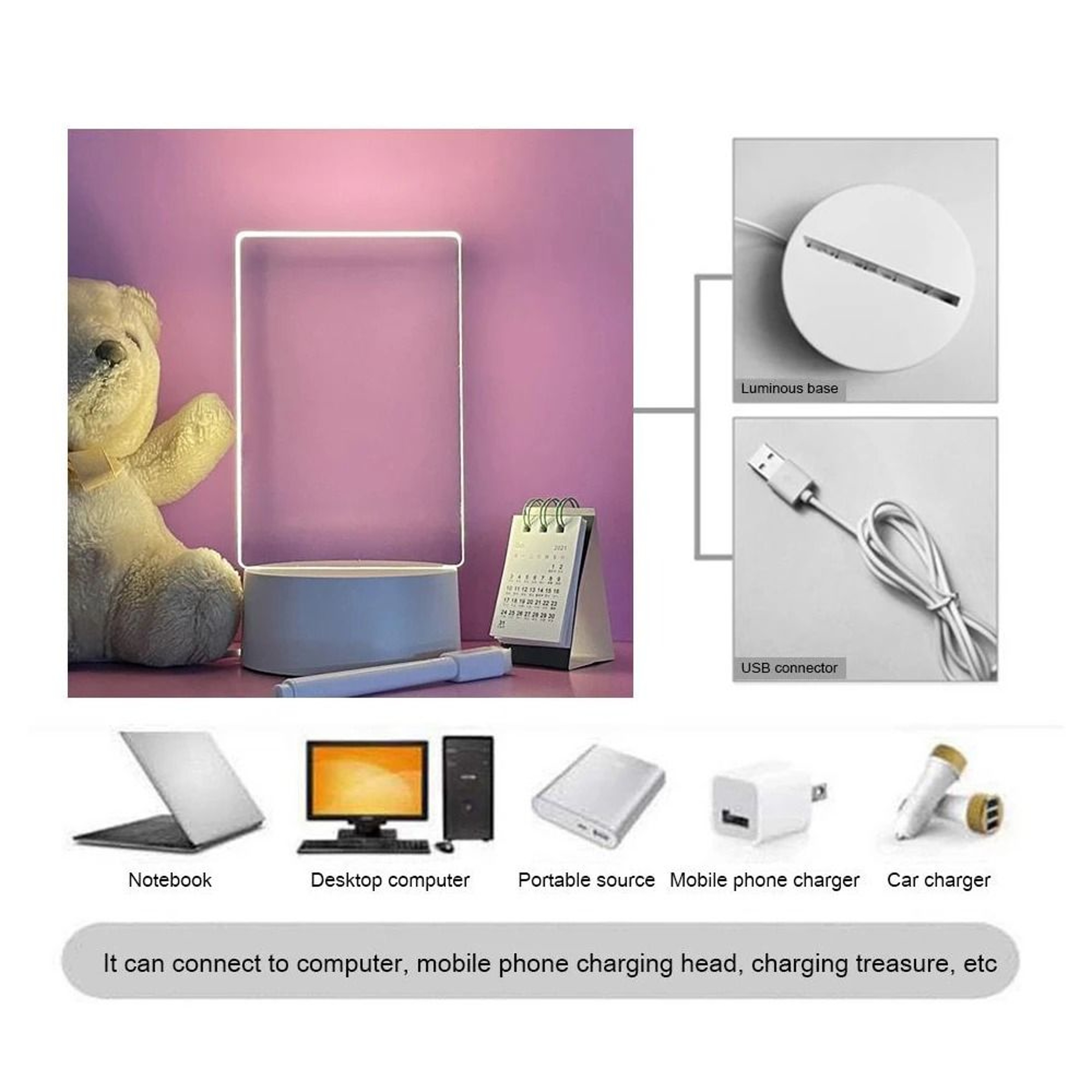 Transparent Luminous LED Night Light With Erasable Acrylic Message Board 5