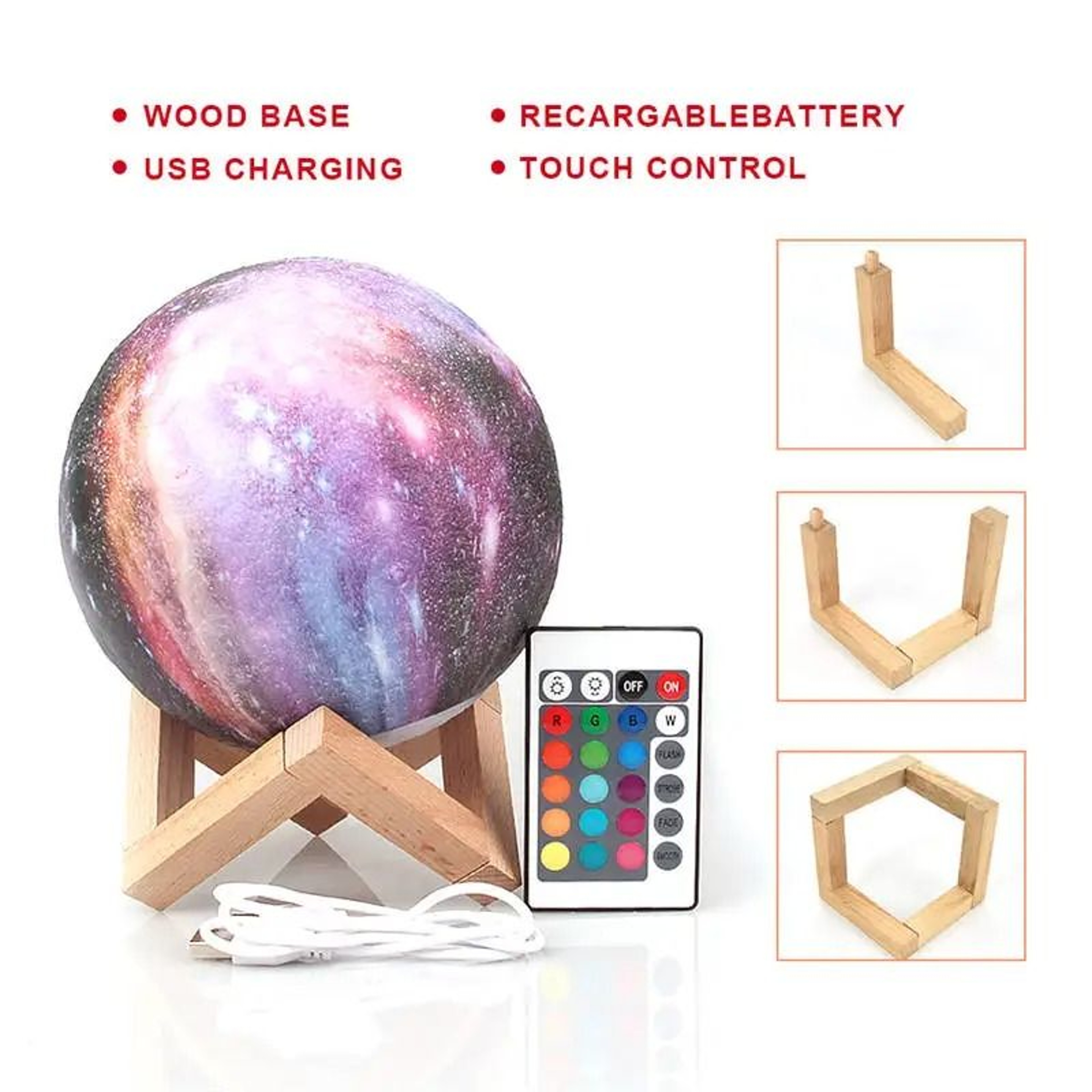 3D Print Moon Lamp With 16 Colors Remote LED Night Light 4