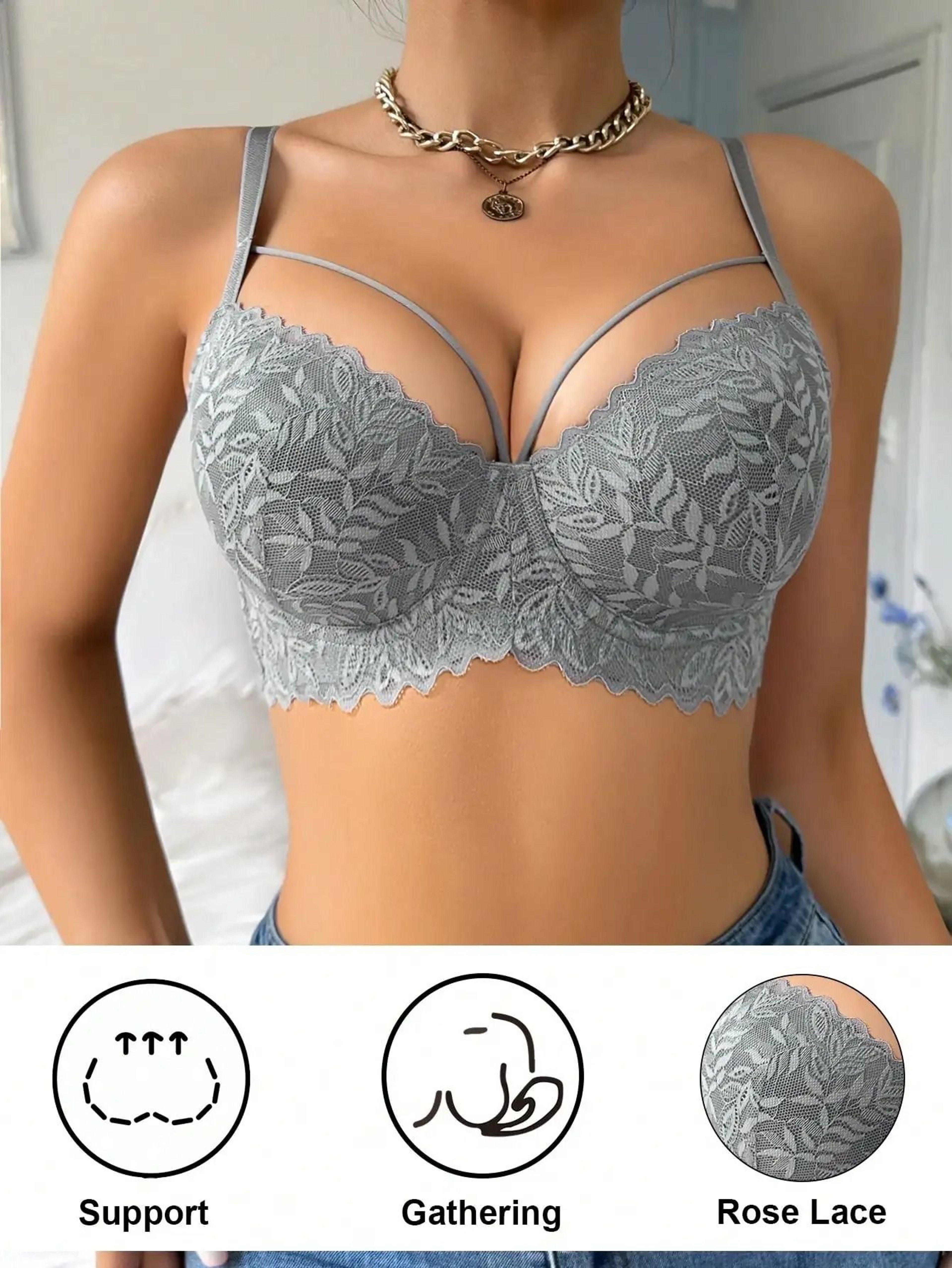 Womens Thin 34 Lace Sexy Beautiful PushUp AntiSagging Breathable Underwire Bra 8