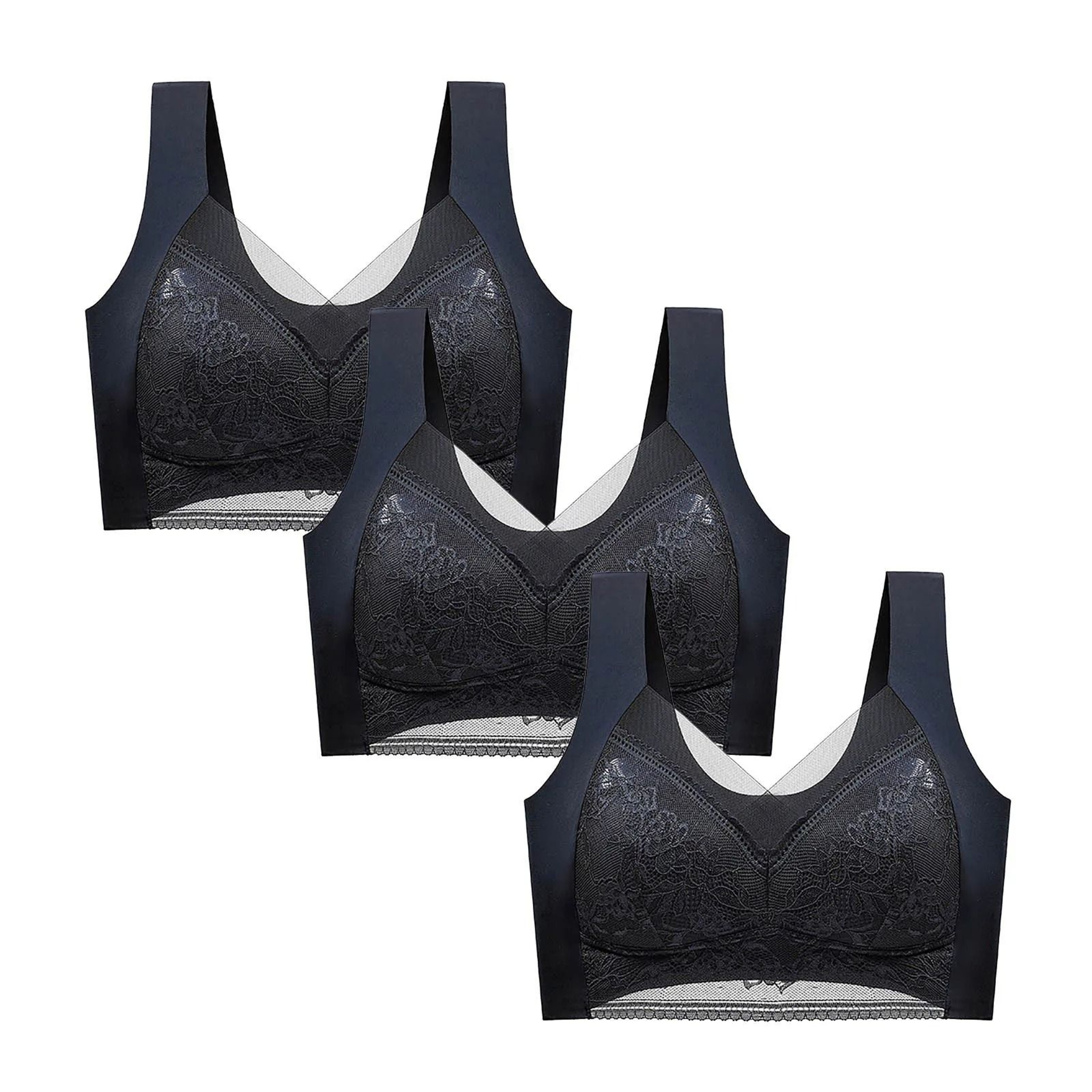 FallSweet 3PCS Lace Push Up Bras For Women Sexy Wireless Ice Silk Deep V Bralette Tops 18