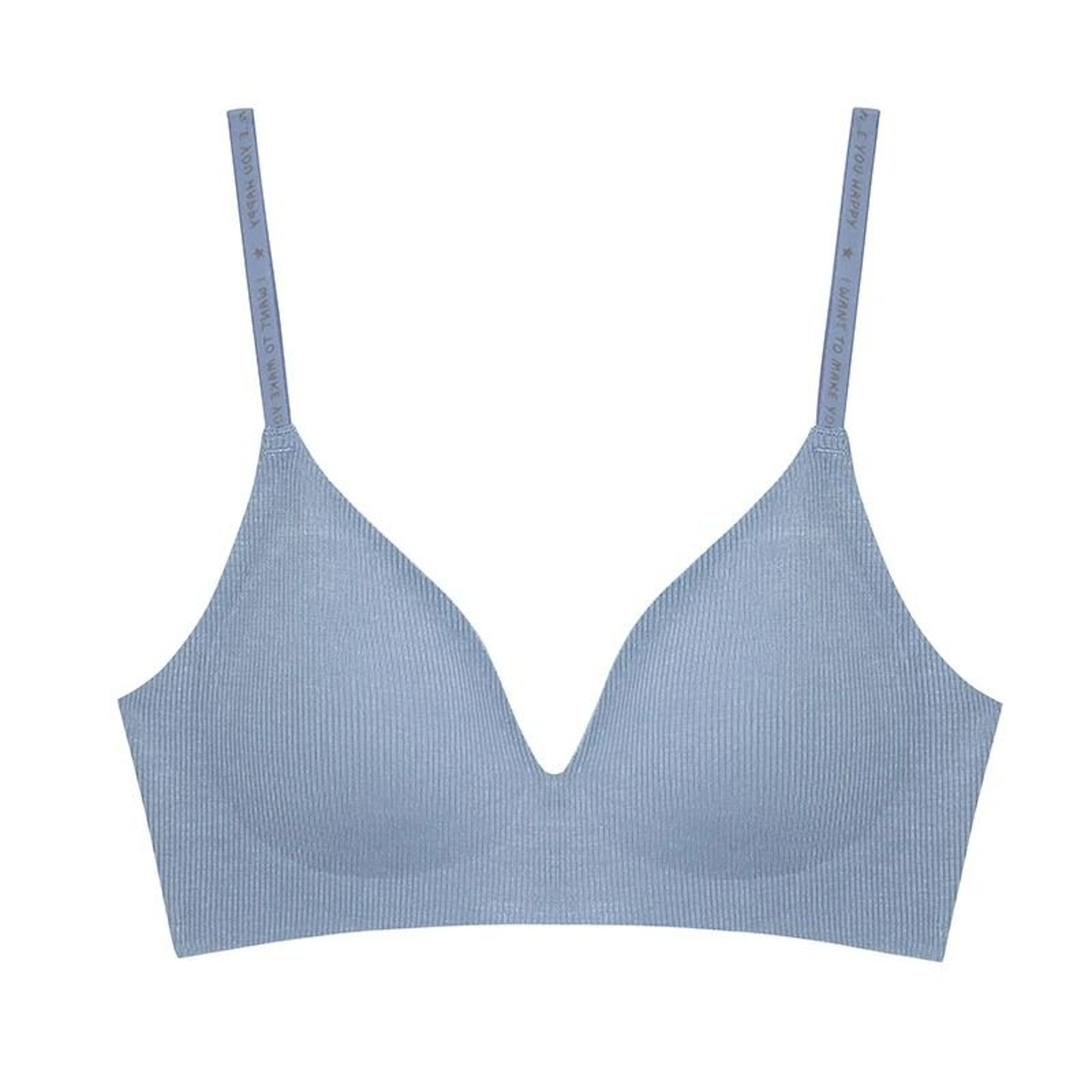 FINETOO Womens Wireless Deep V Padded Bralette Trendy Stripe Knitting Sexy Brassiere 7