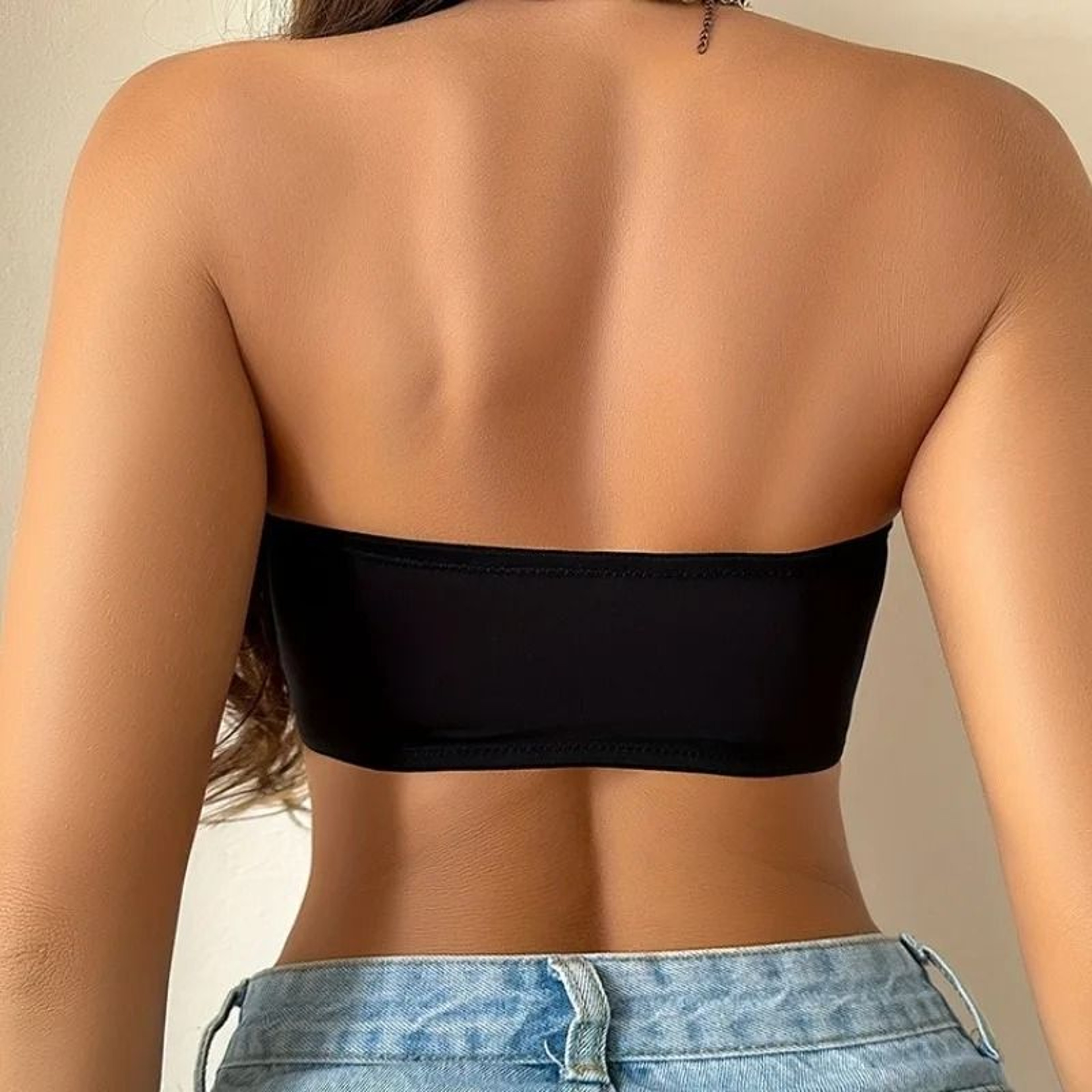 Womens Black Front Buckle Wireless Strapless Soft Ice Silk Traceless Bra 5