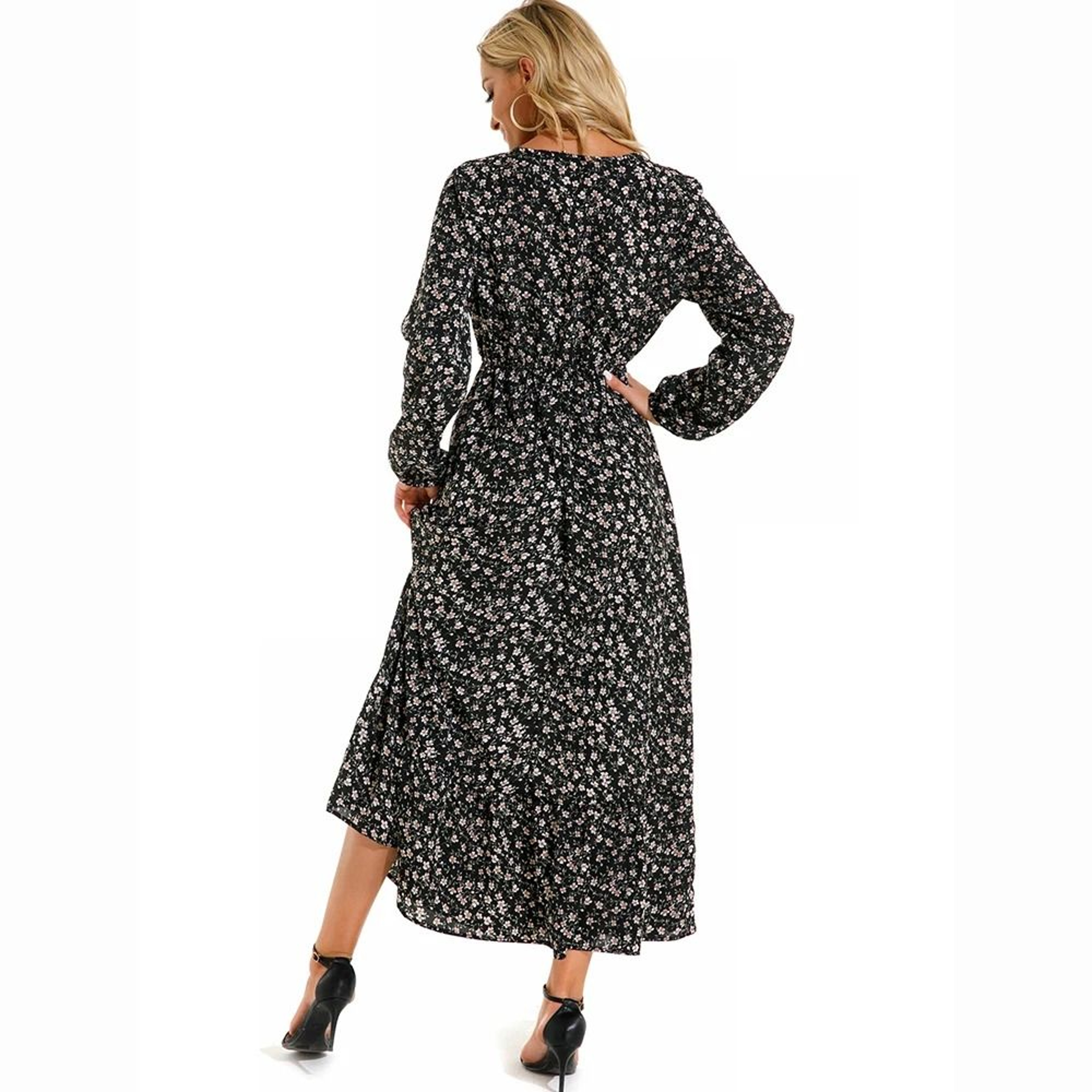 Womens Bohemian Floral Chiffon Full Sleeve Maxi Dress 5