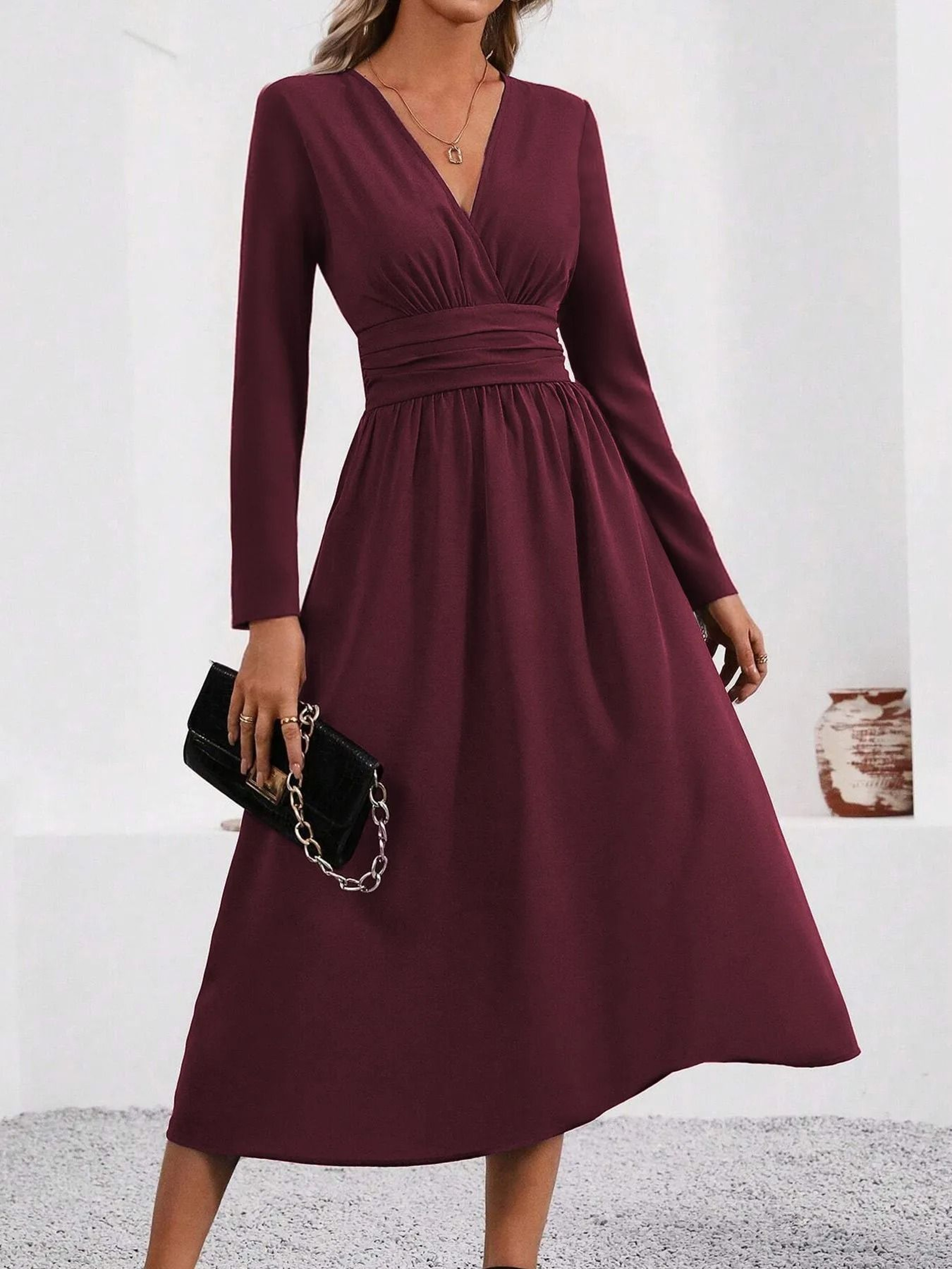 Elegant Overlap VNeck Knit Bodycon Maxi Dress 10