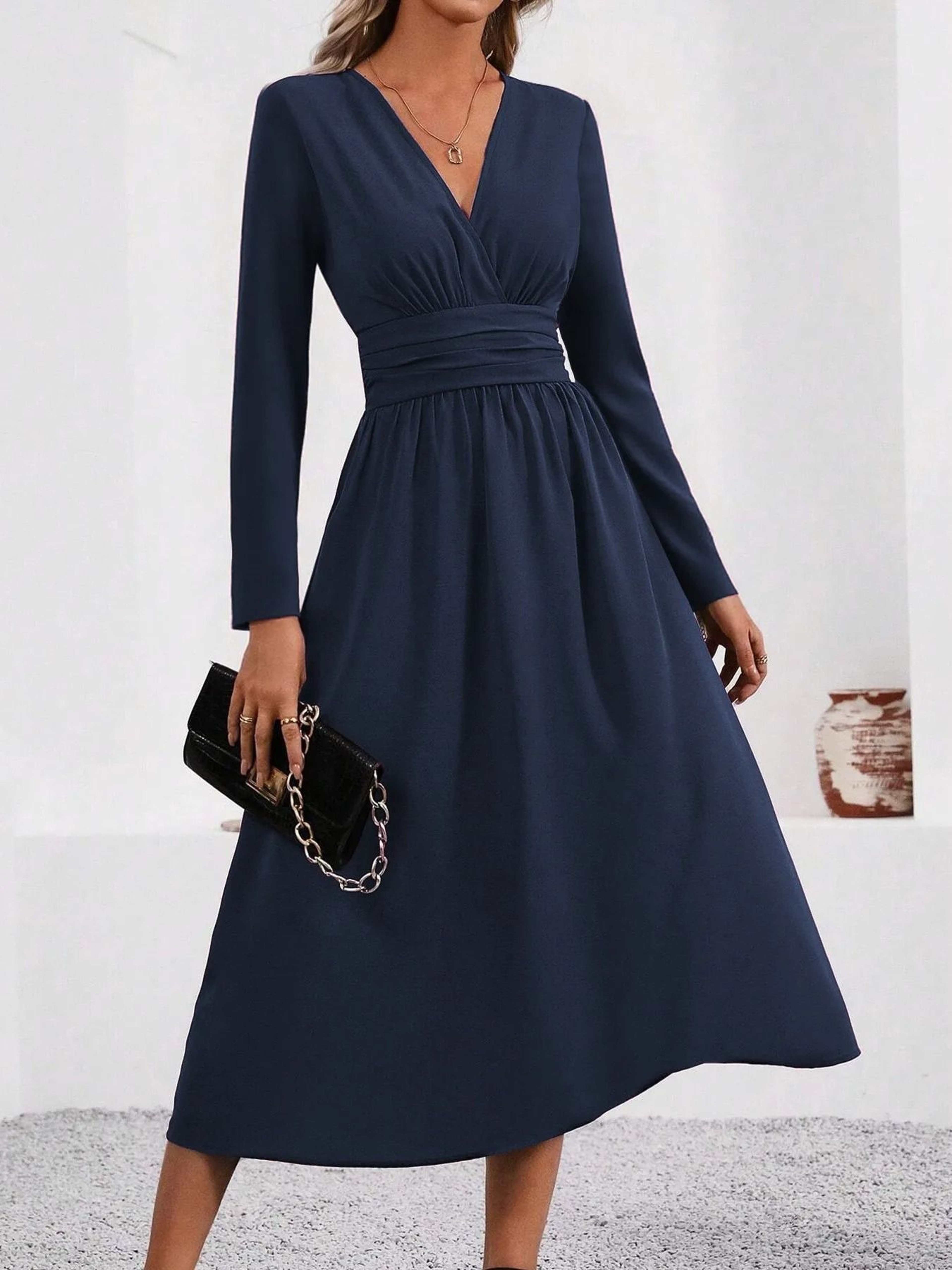 Elegant Overlap VNeck Knit Bodycon Maxi Dress 8