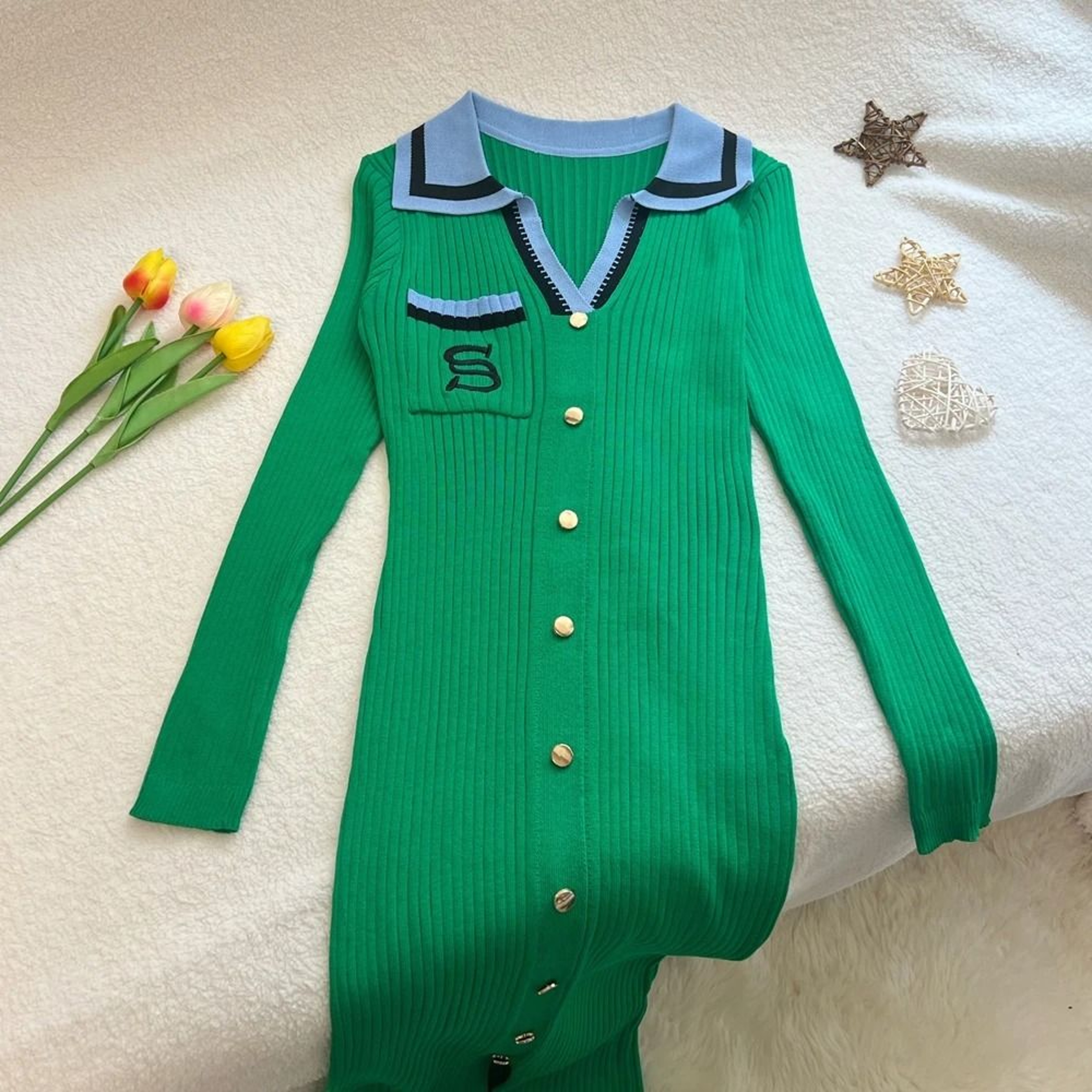YuooMuoo Women Autumn Winter Y2K Embroidery Slim Elastic Long Sweater Dress Elegant Office Vestido 8