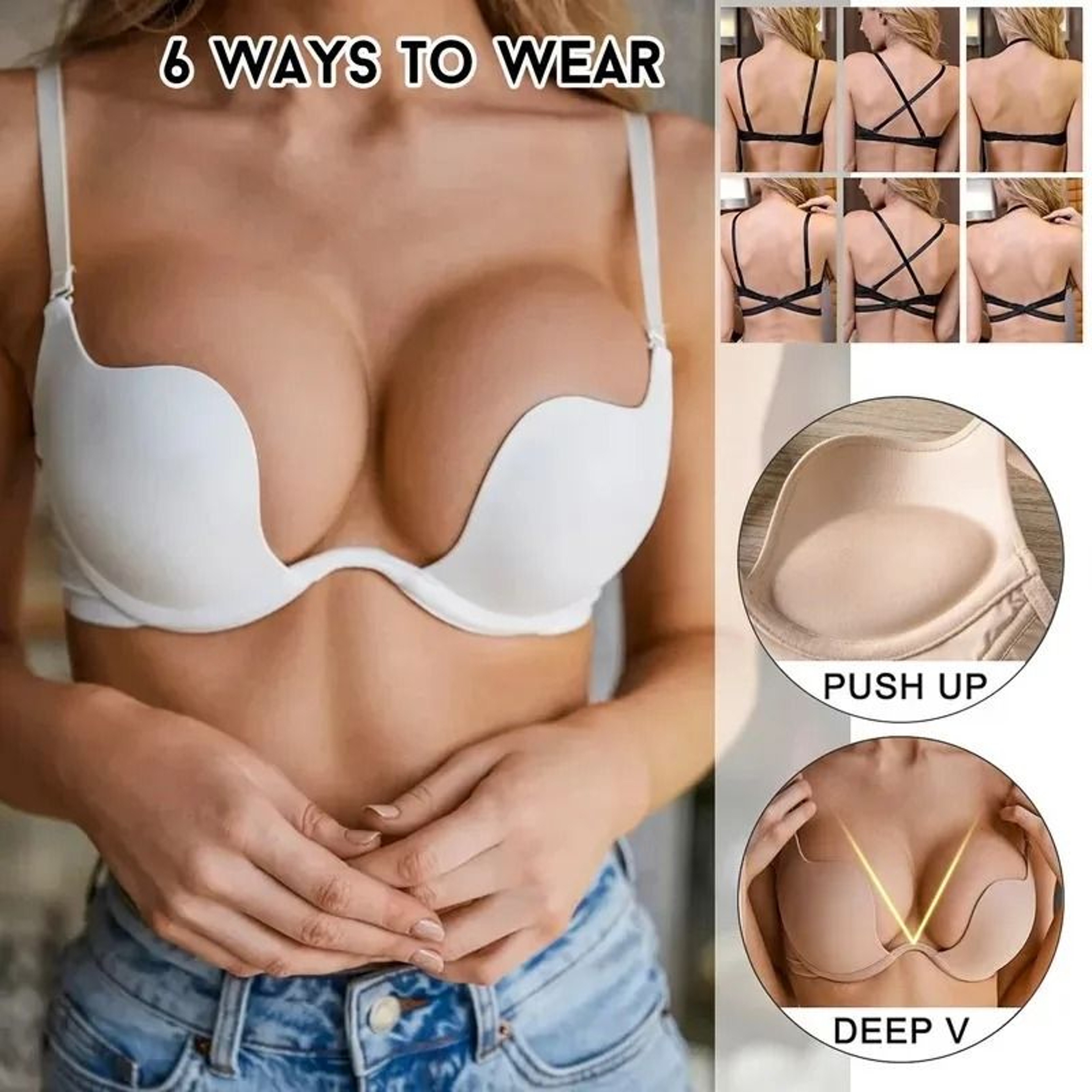 Sexy Womens Backless LowCut Deep V Push Up Bra And Invisible Sport Yoga Bralette 3