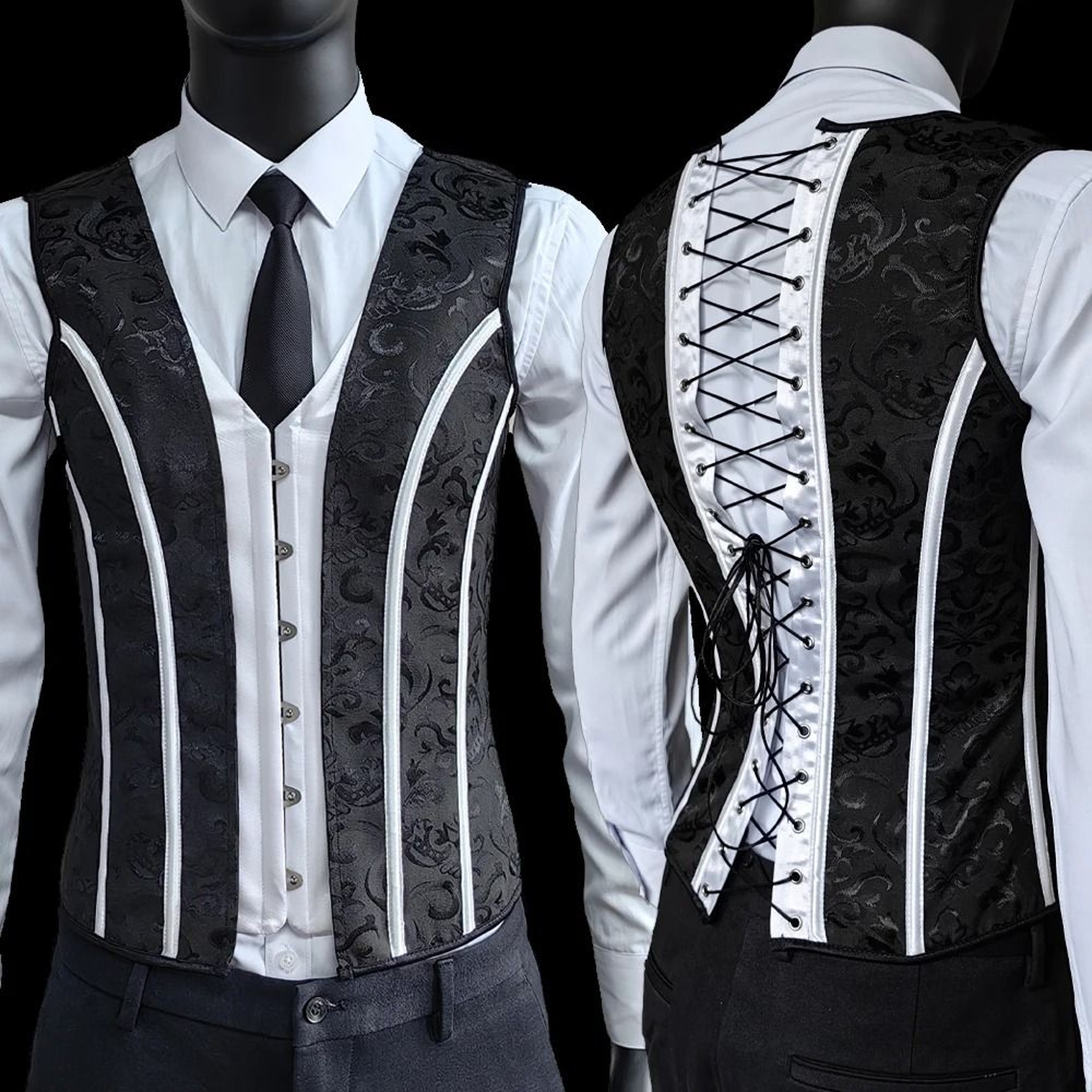 Mens Vintage Medieval Corset Slimming Waistcoat And Tummy Control Shaping Vest 3